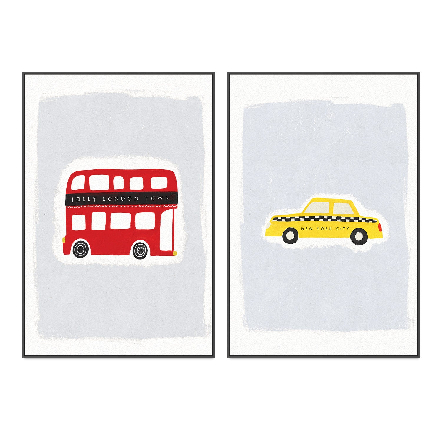 wall-art-print-canvas-poster-framed-NEW YORK CAB and JOLLY LONDON TOWN, Set Of 2 , By Leah Straatsma-3