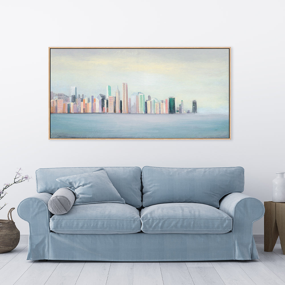 wall-art-print-canvas-poster-framed-New York Skyline Blue-by-Julia Purinton-Gioia Wall Art