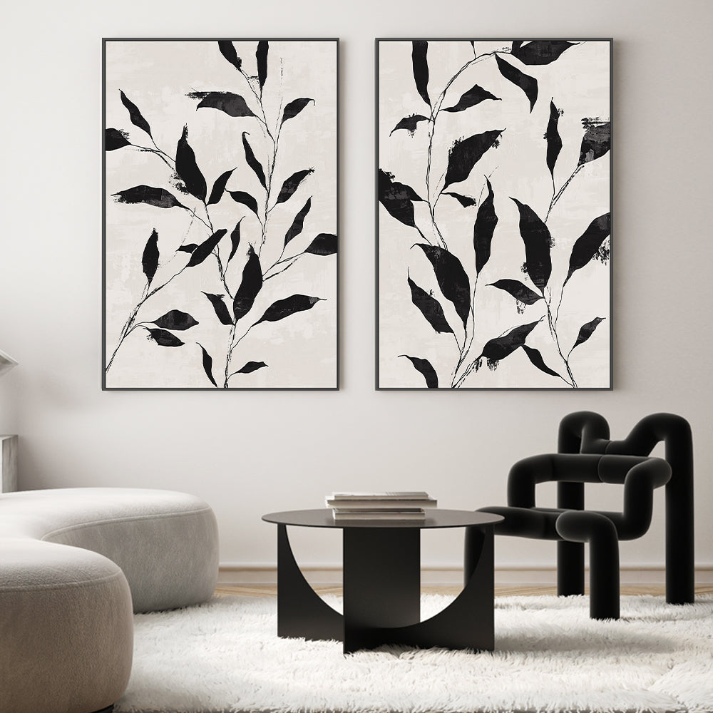 wall-art-print-canvas-poster-framed-Noir Botanical, Style A & B, Set of 2 , By Nina Blue-2