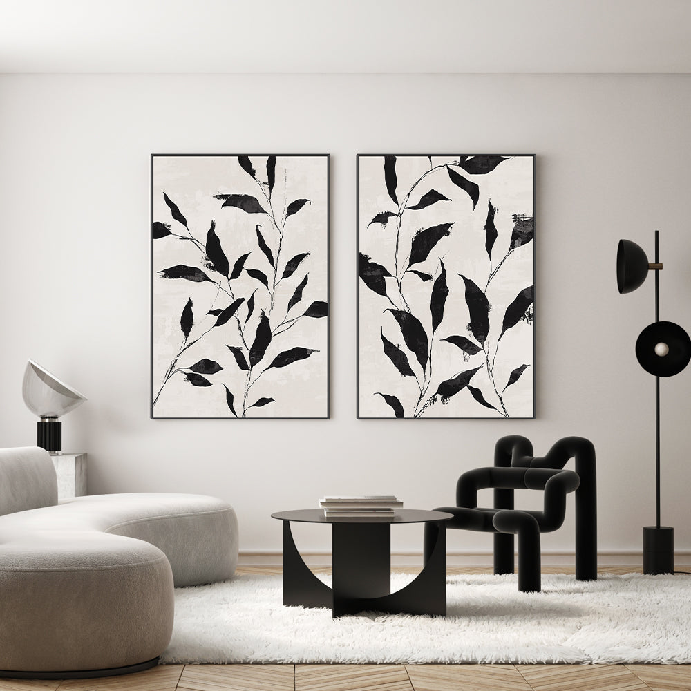 wall-art-print-canvas-poster-framed-Noir Botanical, Style A & B, Set of 2 , By Nina Blue-7