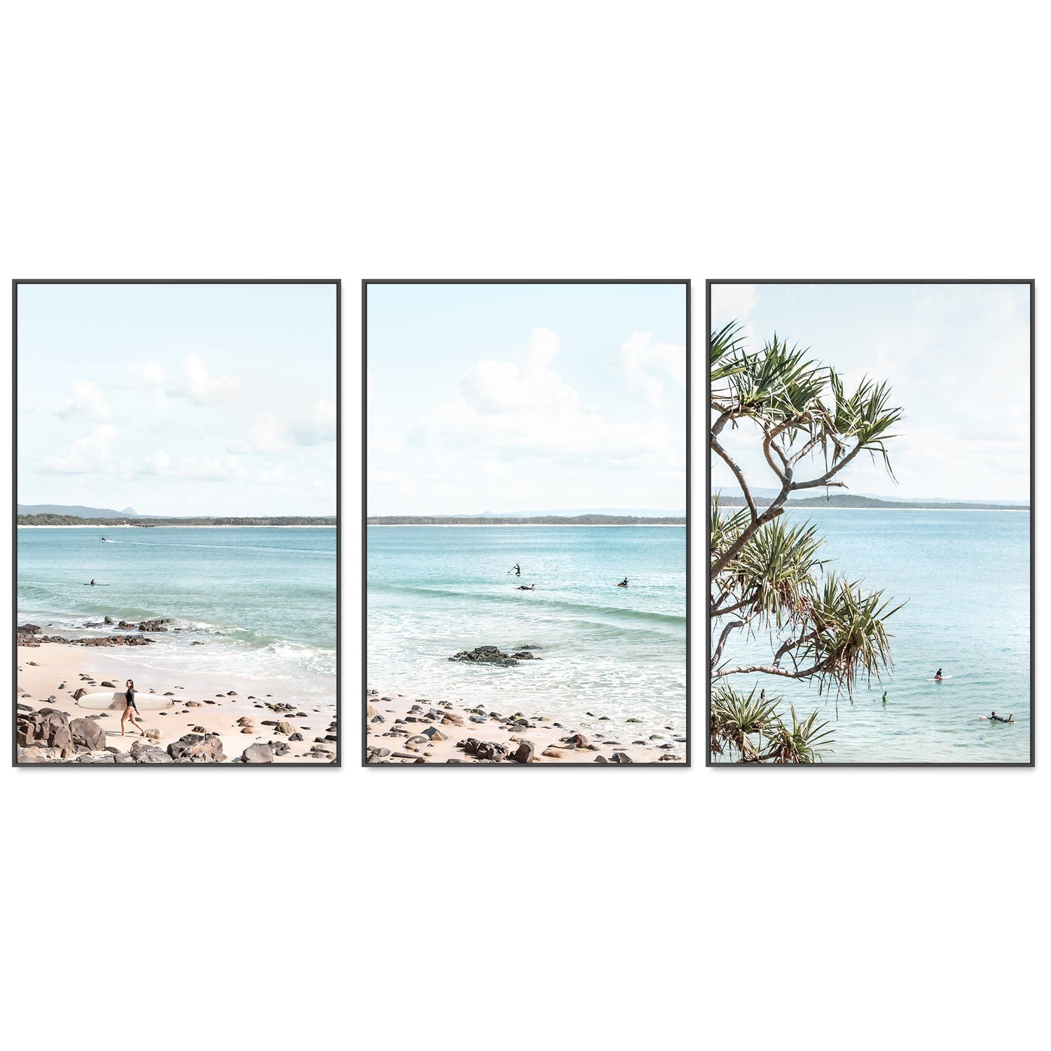 wall-art-print-canvas-poster-framed-Noosa Breeze, Paddle And Pandandus, Set Of 3 , By Tricia Brennan-GIOIA-WALL-ART