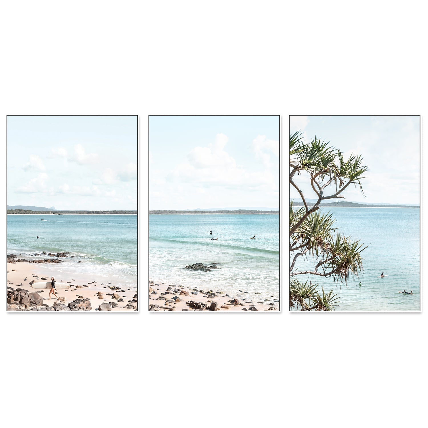 wall-art-print-canvas-poster-framed-Noosa Breeze, Paddle And Pandandus, Set Of 3 , By Tricia Brennan-GIOIA-WALL-ART