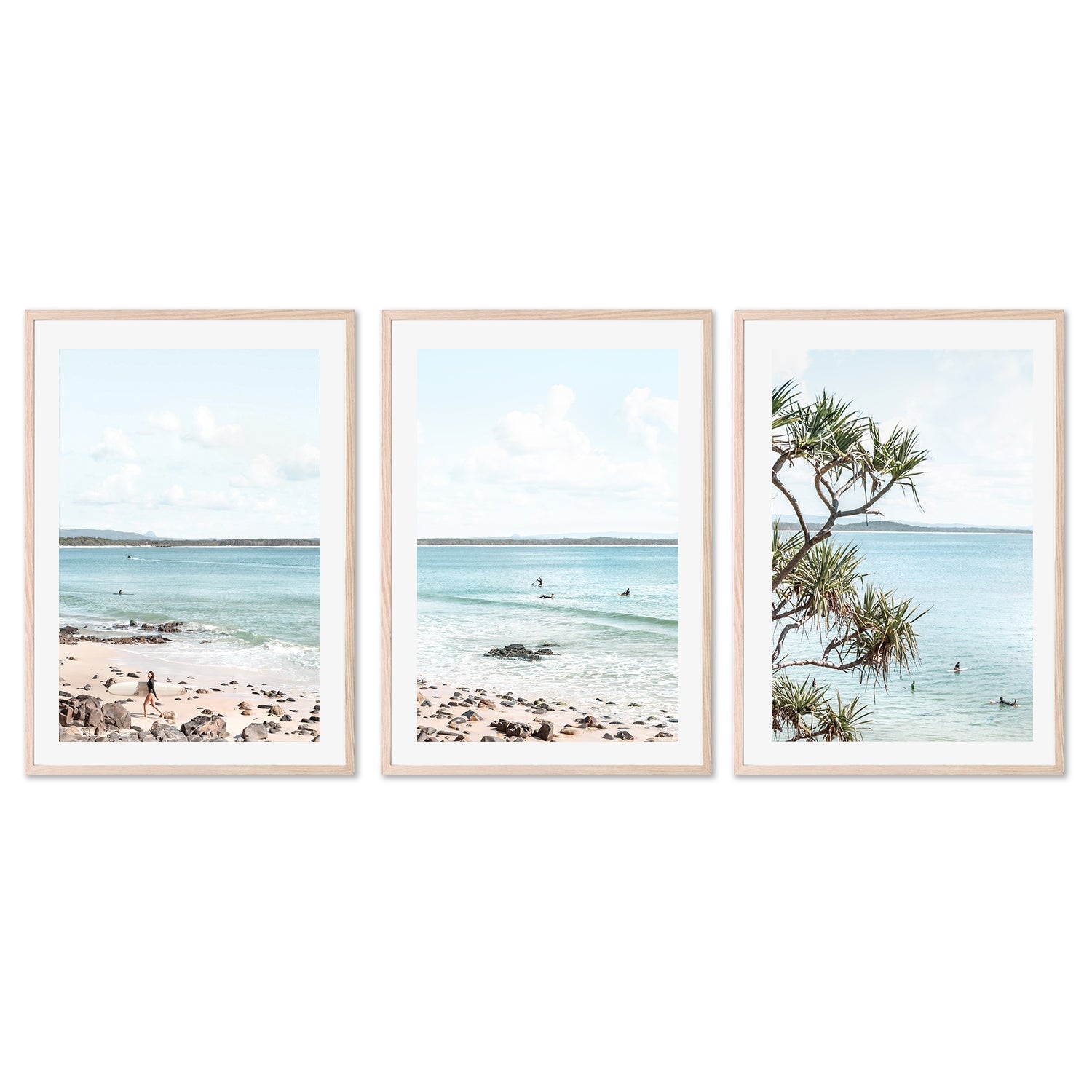 wall-art-print-canvas-poster-framed-Noosa Breeze, Paddle And Pandandus, Set Of 3 , By Tricia Brennan-GIOIA-WALL-ART