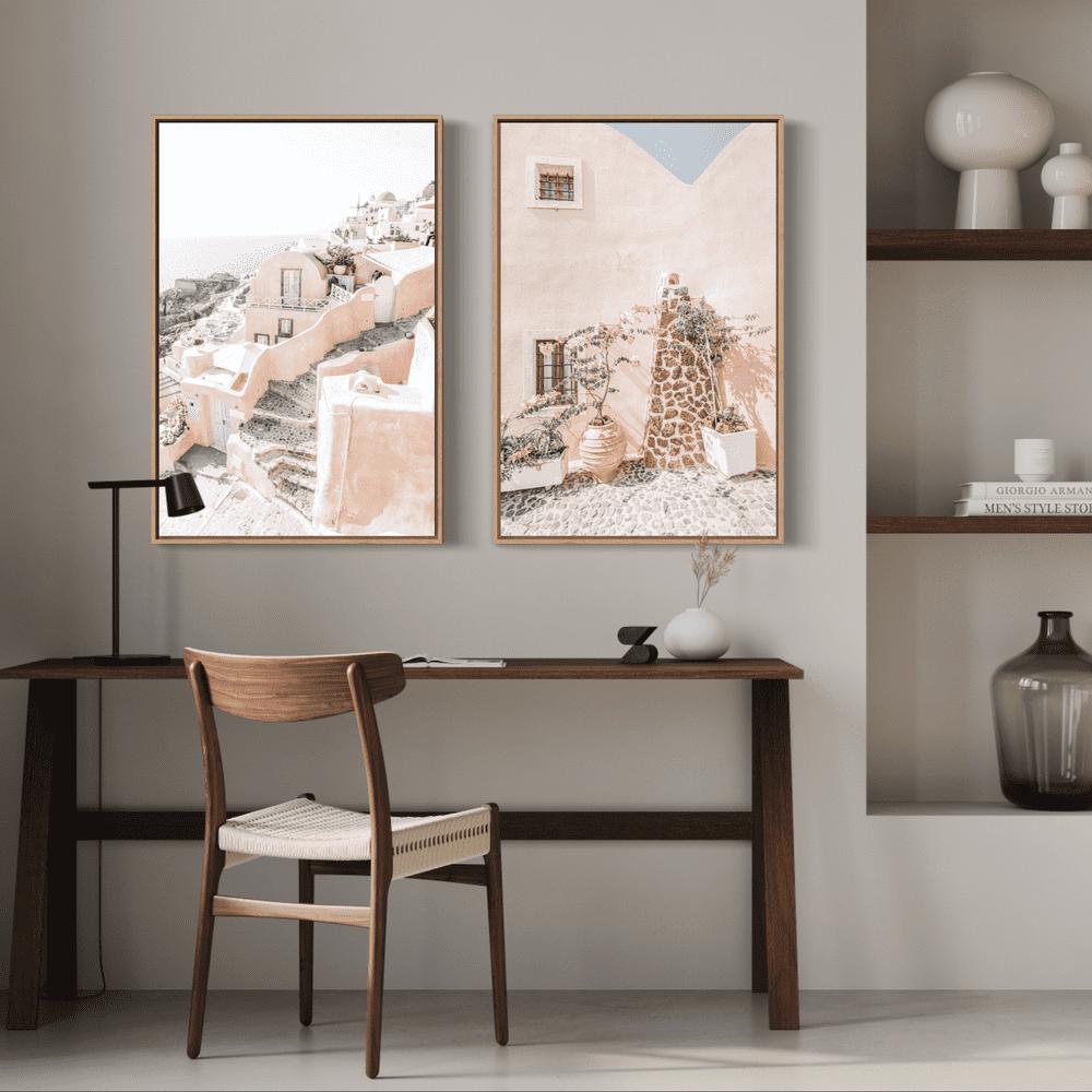 wall-art-print-canvas-poster-framed-Oia Santorini Views And Old Stone Wall, Set Of 2-by-Gioia Wall Art-Gioia Wall Art