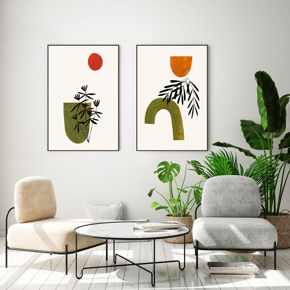 wall-art-print-canvas-poster-framed-Olive Abstract Garden, Set Of 2 , By Ejaaz Haniff-GIOIA-WALL-ART