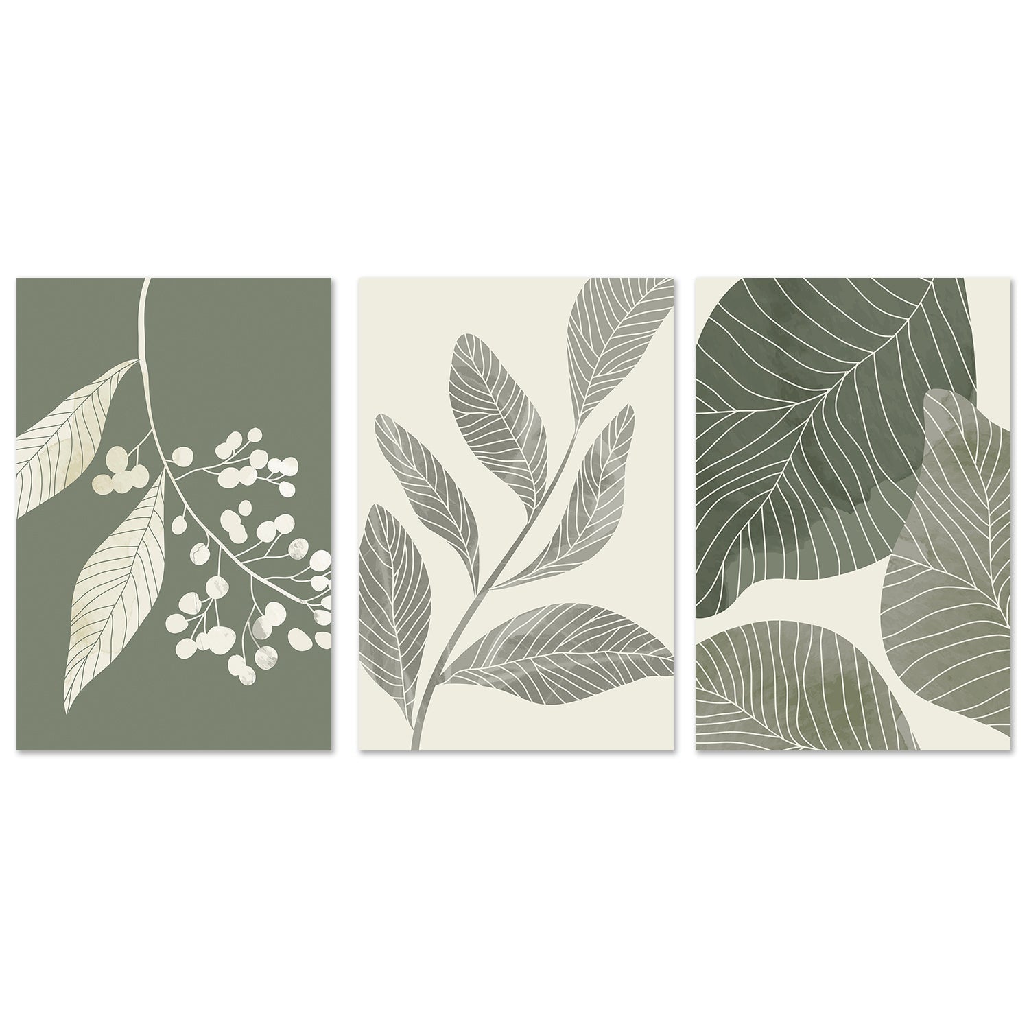 wall-art-print-canvas-poster-framed-Olive Branch, Style A, B & C, Set Of 3-GIOIA-WALL-ART