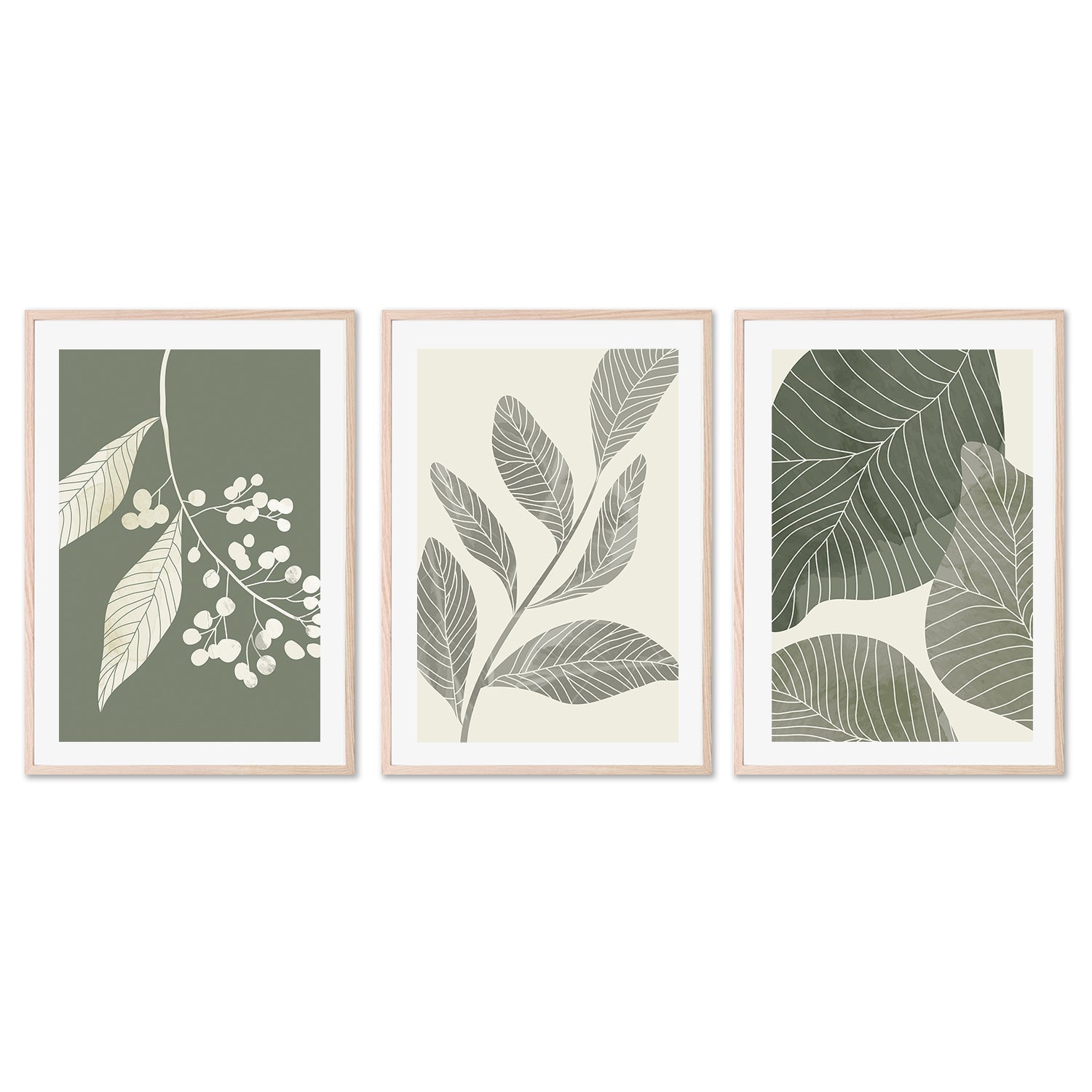 wall-art-print-canvas-poster-framed-Olive Branch, Style A, B & C, Set Of 3-GIOIA-WALL-ART