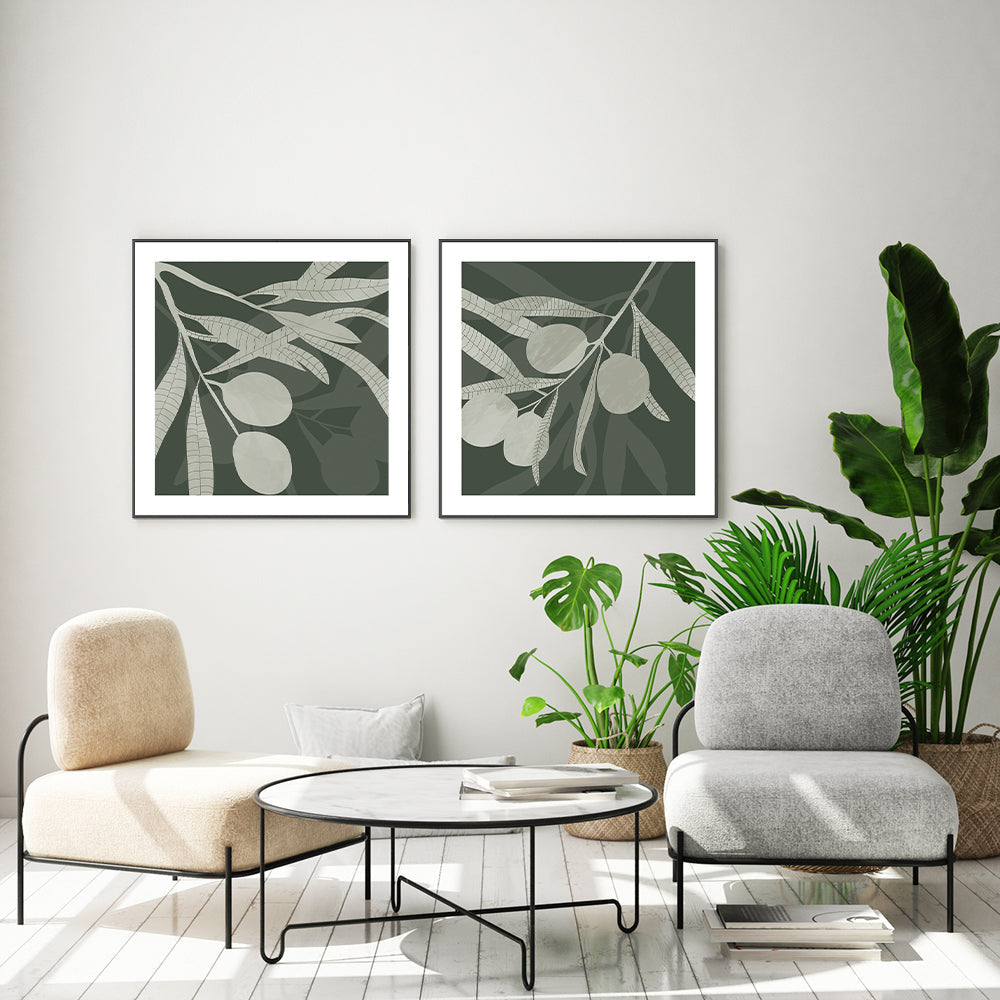 wall-art-print-canvas-poster-framed-Green Native, Style A & B, Set Of 2-GIOIA-WALL-ART