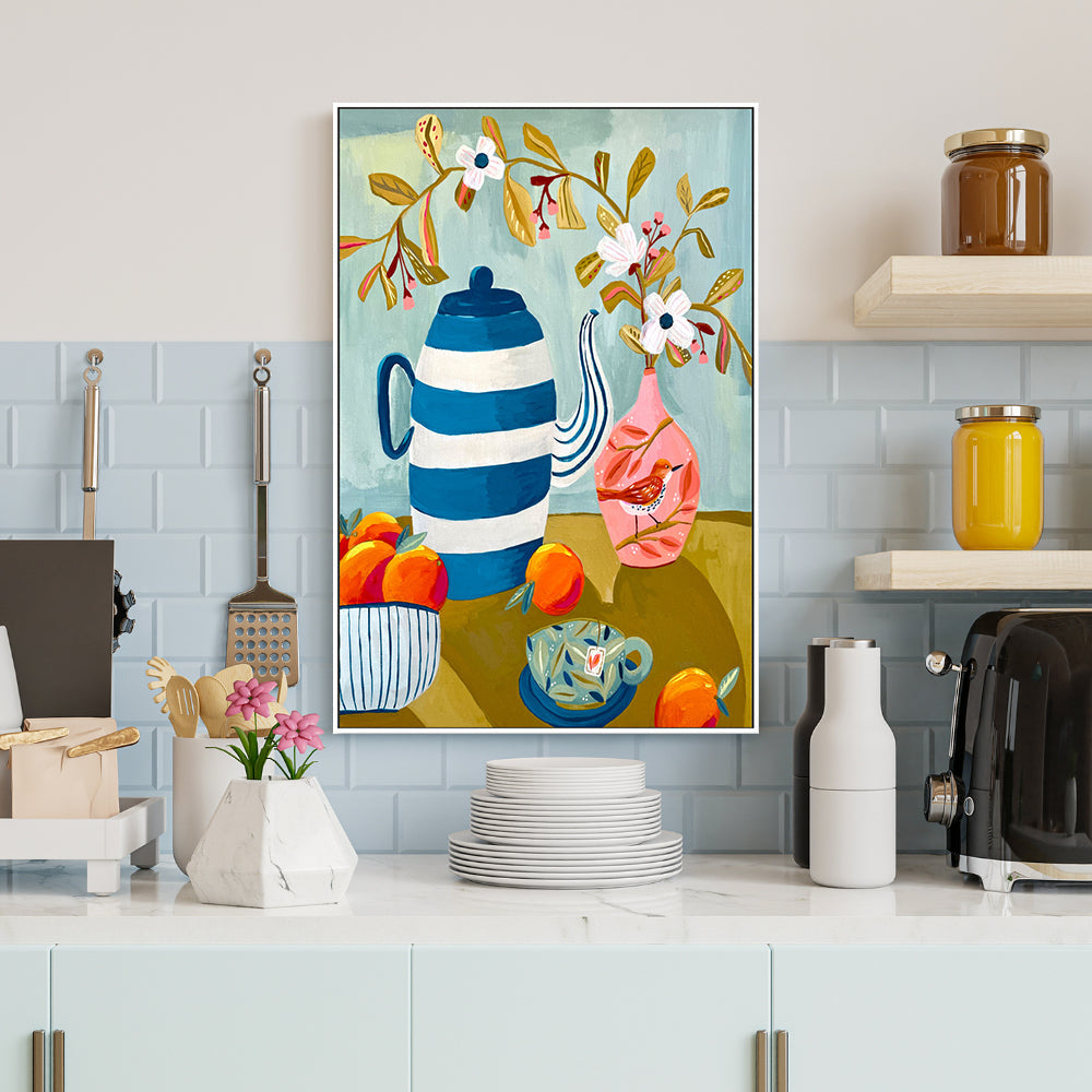 wall-art-print-canvas-poster-framed-Orange Bird Tea Time , By Kelly Angelovic-2