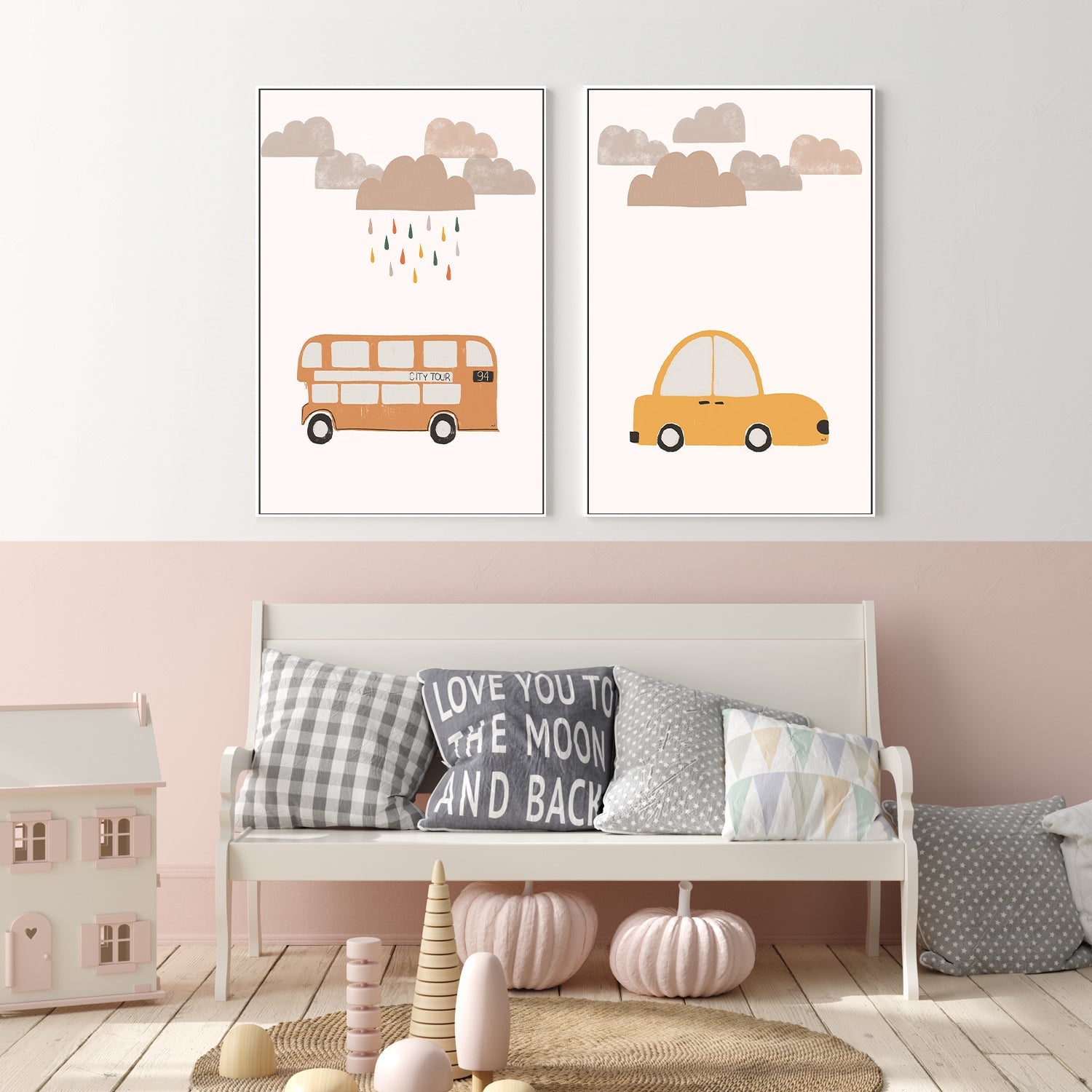 wall-art-print-canvas-poster-framed-Orange Bus and Yellow Car, Set Of 2 , By Menina Lisboa-2