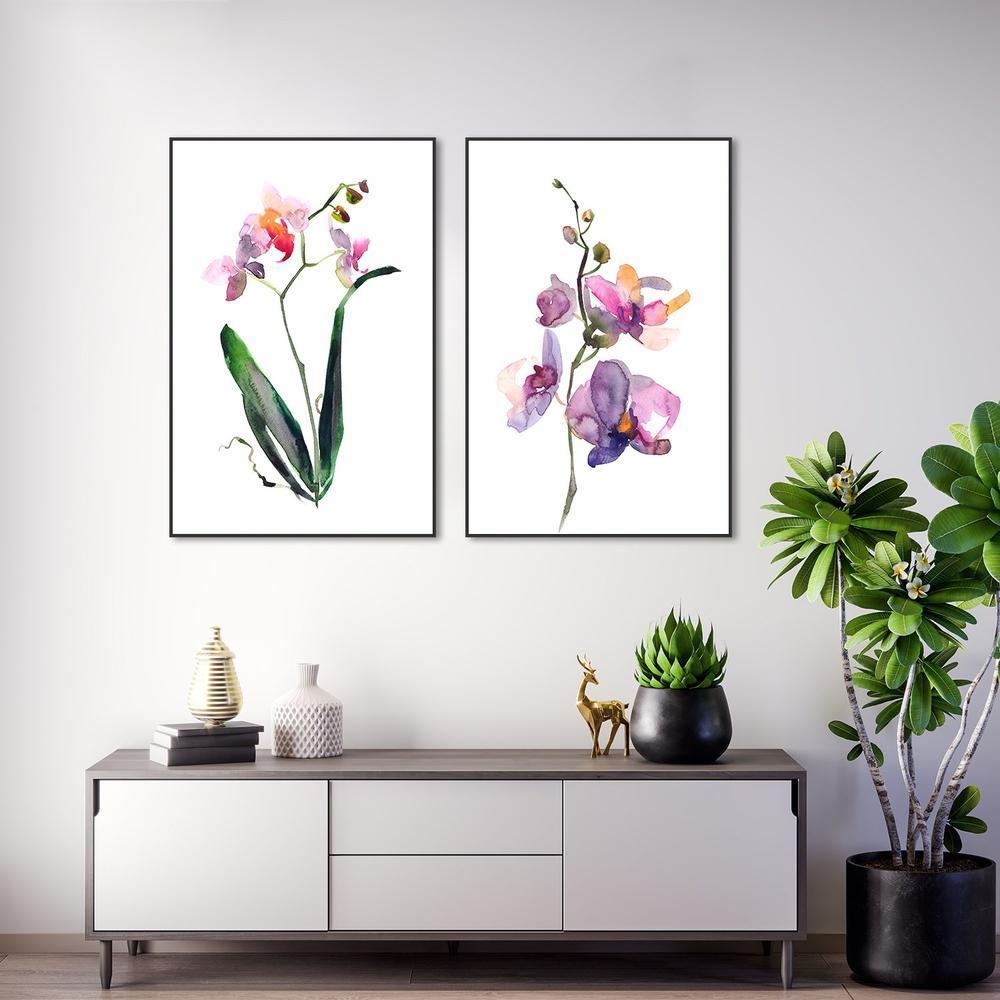 wall-art-print-canvas-poster-framed-Orchid Painting, Watercolour Style, Set Of 2-by-Gioia Wall Art-Gioia Wall Art