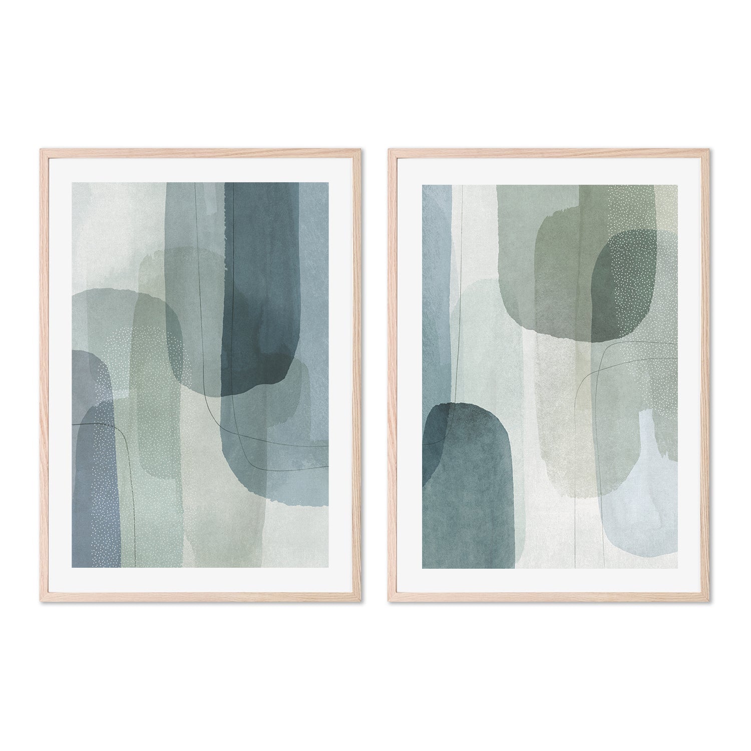 wall-art-print-canvas-poster-framed-Painted Curves Green, Style A & Style B, Set Of 2-by-Dear Musketeer Studio-Gioia Wall Art