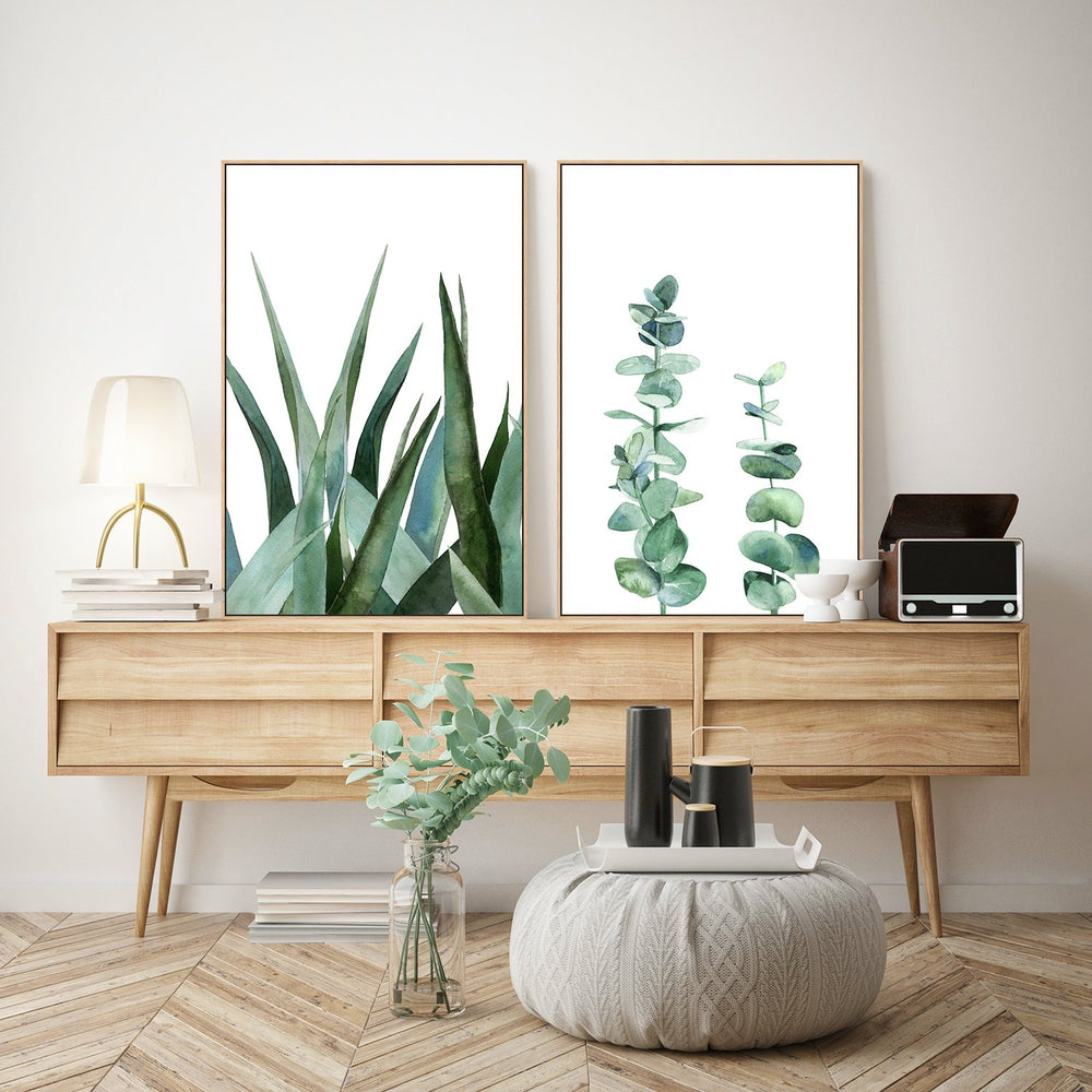 wall-art-print-canvas-poster-framed-Painted Green Leaves, Set Of 2-by-Gioia Wall Art-Gioia Wall Art