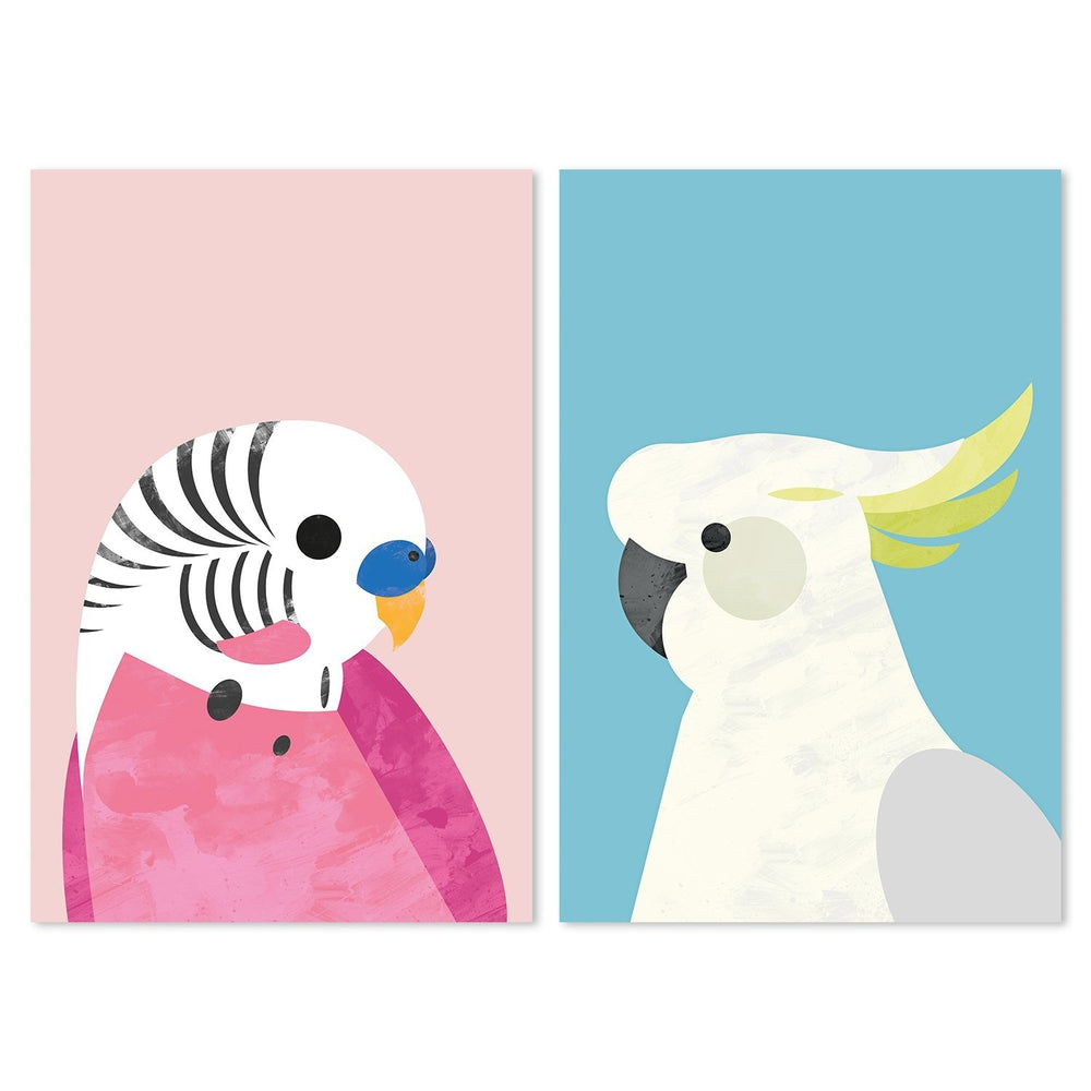 wall-art-print-canvas-poster-framed-Parrot And Budgie, Set Of 2, Style B , By Dan Hobday-by-Dan Hobday-Gioia Wall Art