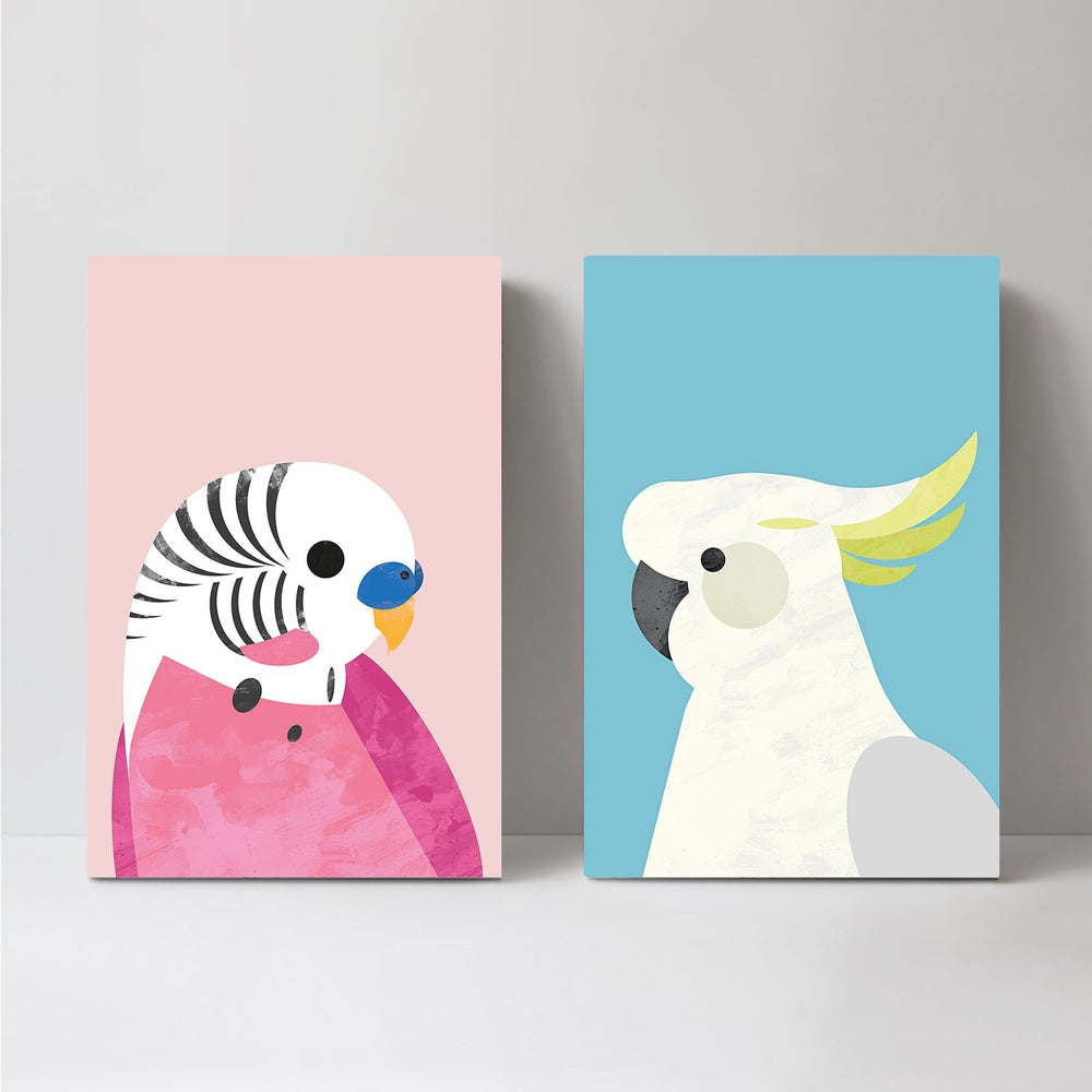 wall-art-print-canvas-poster-framed-Parrot And Budgie, Set Of 2, Style B , By Dan Hobday-by-Dan Hobday-Gioia Wall Art