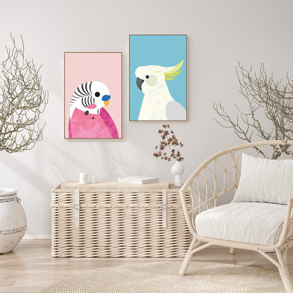 wall-art-print-canvas-poster-framed-Parrot And Budgie, Set Of 2, Style B , By Dan Hobday-by-Dan Hobday-Gioia Wall Art