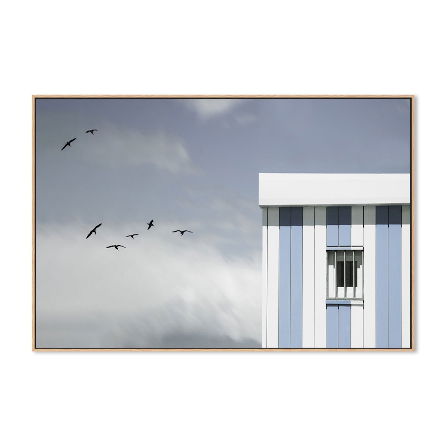 wall-art-print-canvas-poster-framed-Pastel Blue Striped Beach Box , By Gilbert Claes-GIOIA-WALL-ART