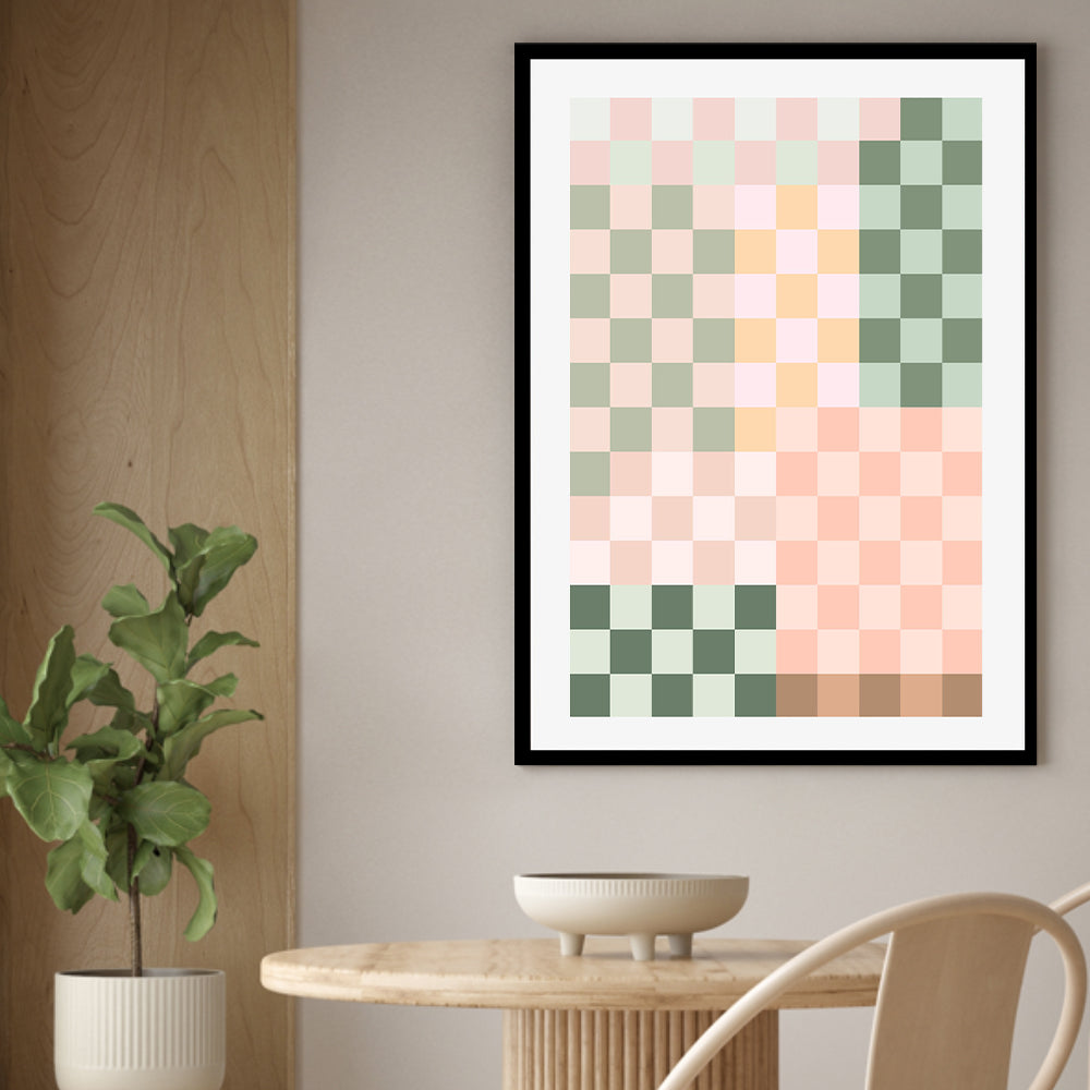 wall-art-print-canvas-poster-framed-Pastel Checkered Pattern , By Elena Ristova-GIOIA-WALL-ART