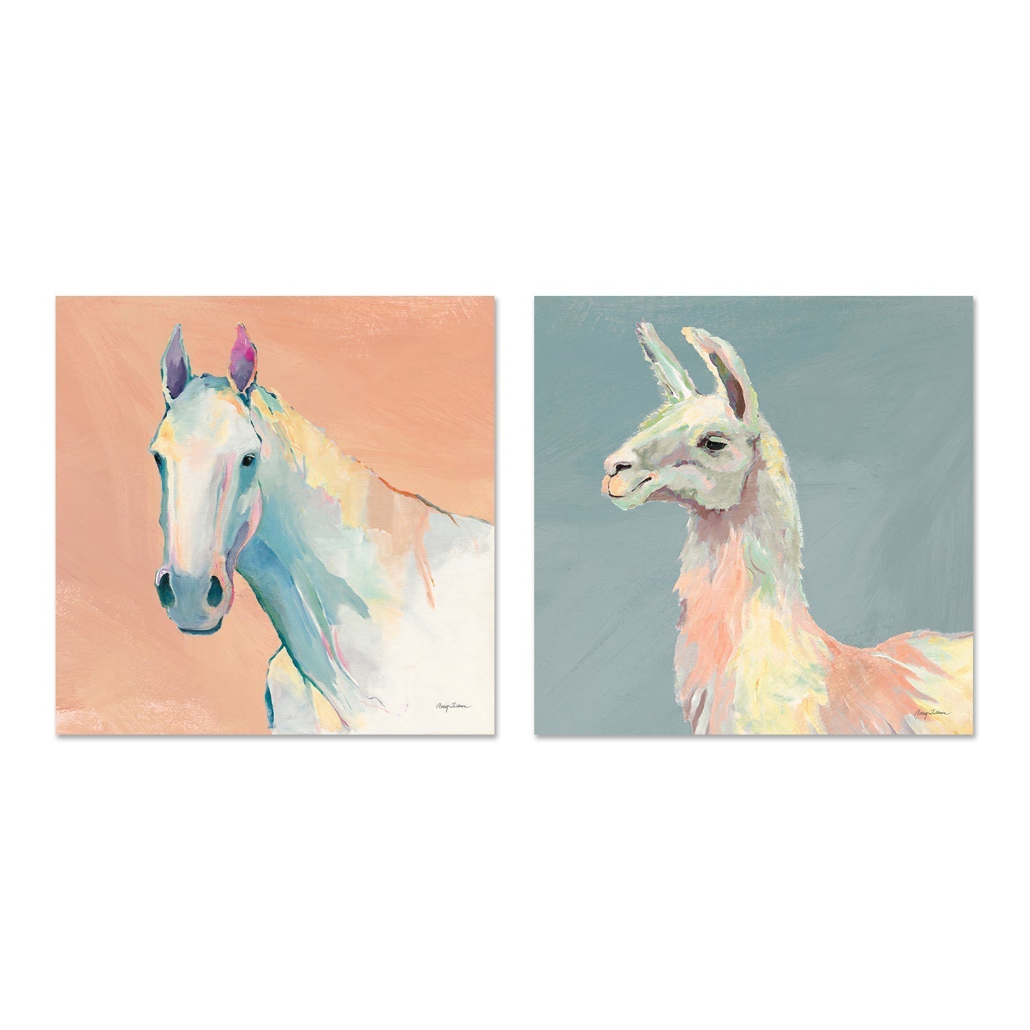 wall-art-print-canvas-poster-framed-Pastel Horse & Llama, Set Of 2 , By Avery Tilmon-GIOIA-WALL-ART