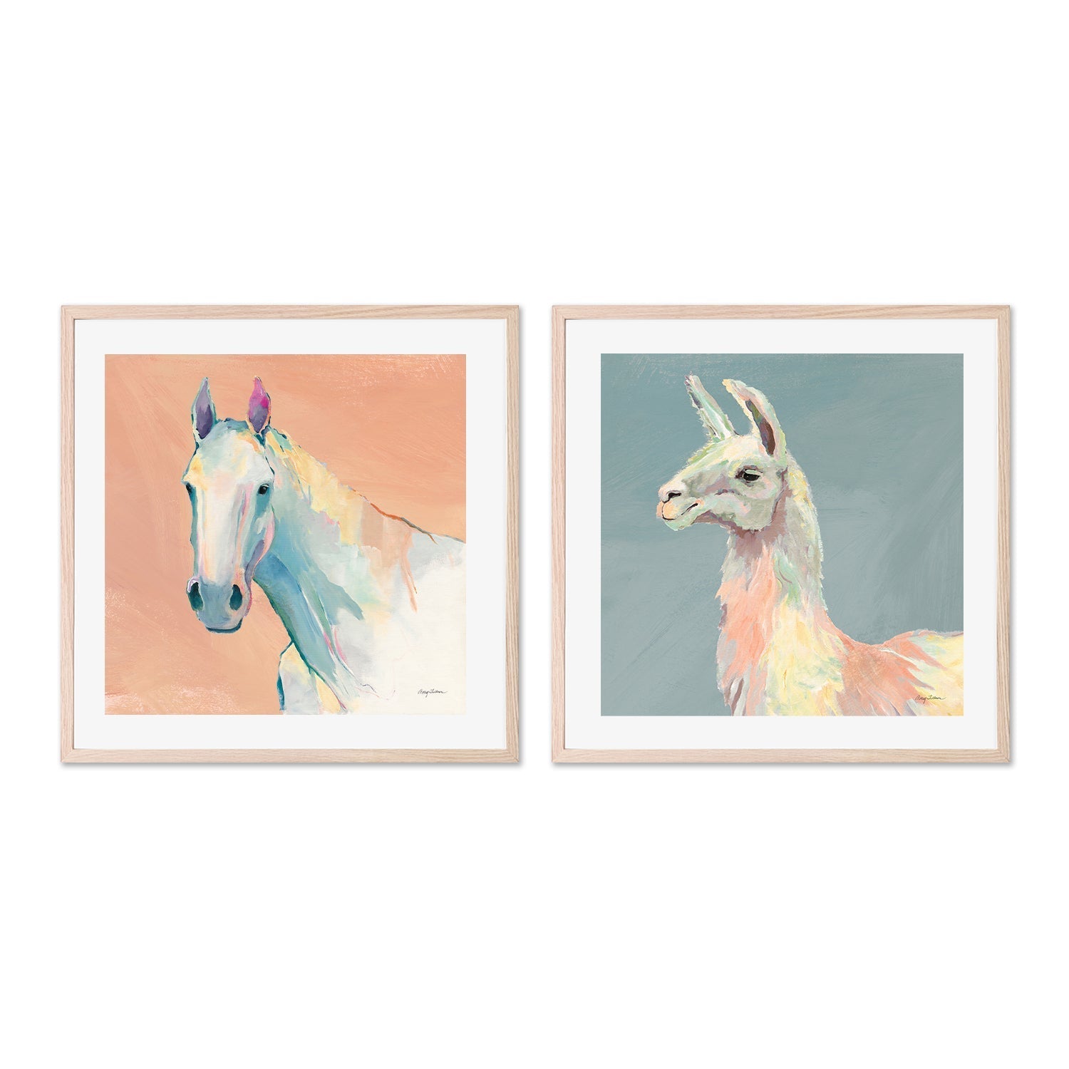 wall-art-print-canvas-poster-framed-Pastel Horse & Llama, Set Of 2 , By Avery Tilmon-GIOIA-WALL-ART