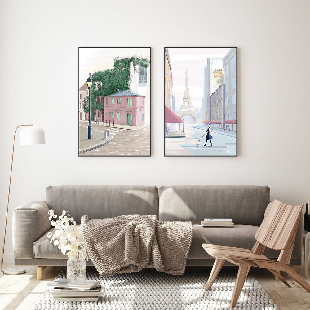 wall-art-print-canvas-poster-framed-Monmarte Paris Morning Walk, Set Of 2 , By Omar Escalante-GIOIA-WALL-ART