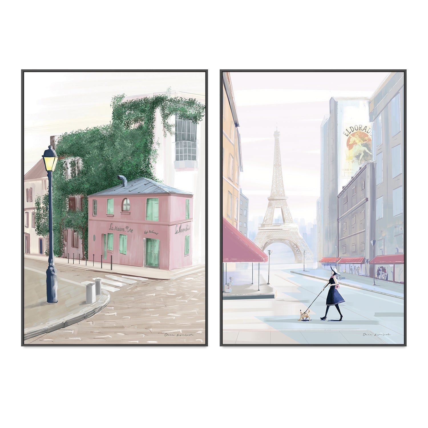 wall-art-print-canvas-poster-framed-Monmarte Paris Morning Walk, Set Of 2 , By Omar Escalante-GIOIA-WALL-ART