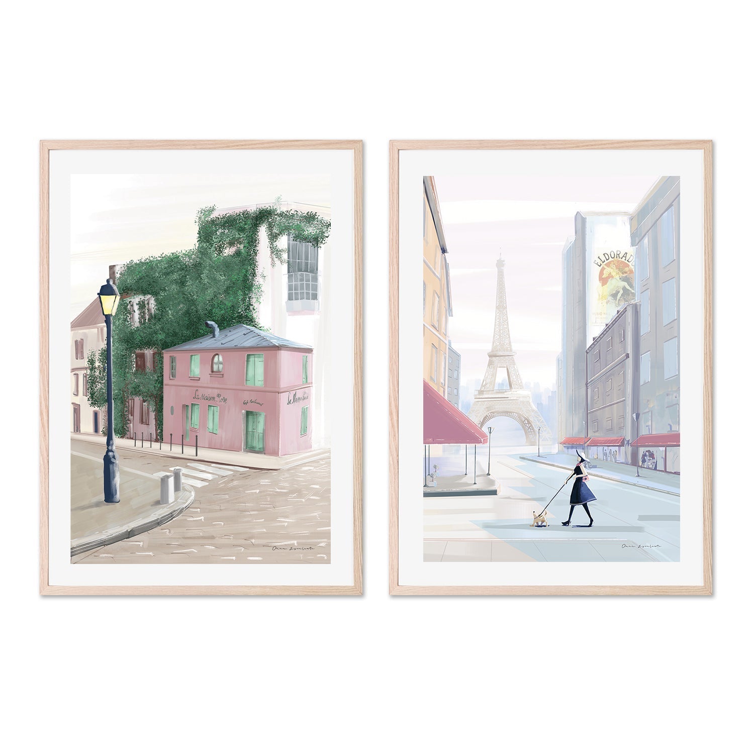 wall-art-print-canvas-poster-framed-Monmarte Paris Morning Walk, Set Of 2 , By Omar Escalante-GIOIA-WALL-ART