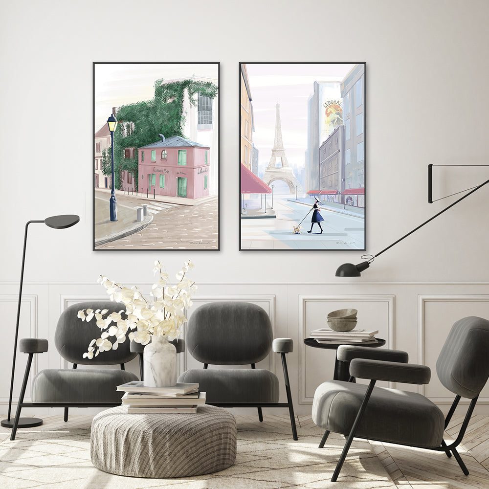 wall-art-print-canvas-poster-framed-Monmarte Paris Morning Walk, Set Of 2 , By Omar Escalante-GIOIA-WALL-ART