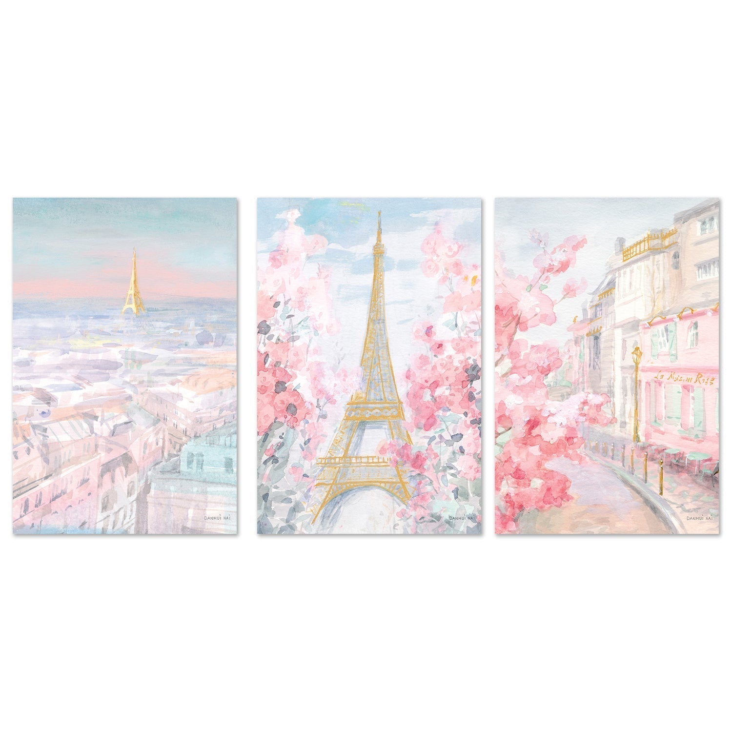 wall-art-print-canvas-poster-framed-Pastel Paris, Set of 3-by-Danhui Nai-Gioia Wall Art