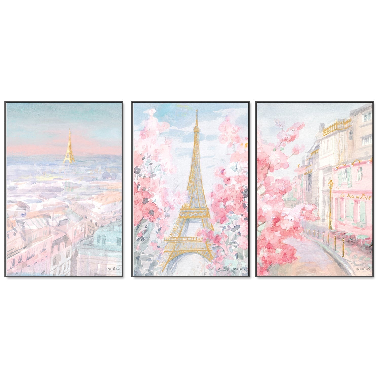 wall-art-print-canvas-poster-framed-Pastel Paris, Set of 3-by-Danhui Nai-Gioia Wall Art