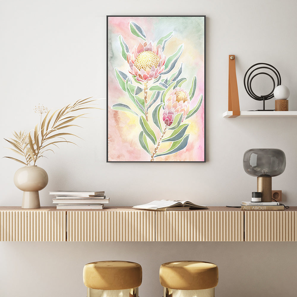 wall-art-print-canvas-poster-framed-Pastel Proteas , By Jessie Mitchelson-GIOIA-WALL-ART