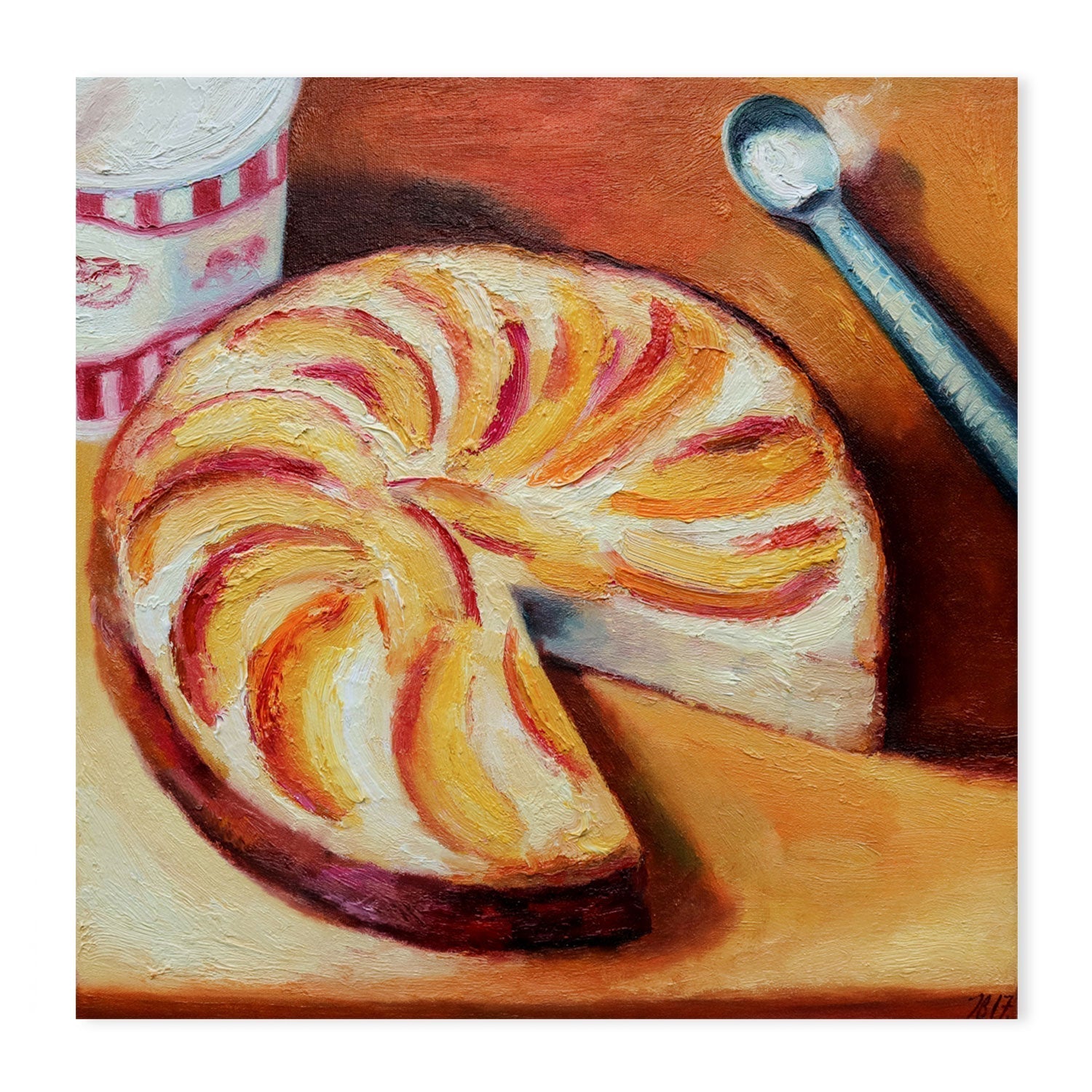 wall-art-print-canvas-poster-framed-Peach Cake And Ice Cream , By Ieva Baklane-GIOIA-WALL-ART