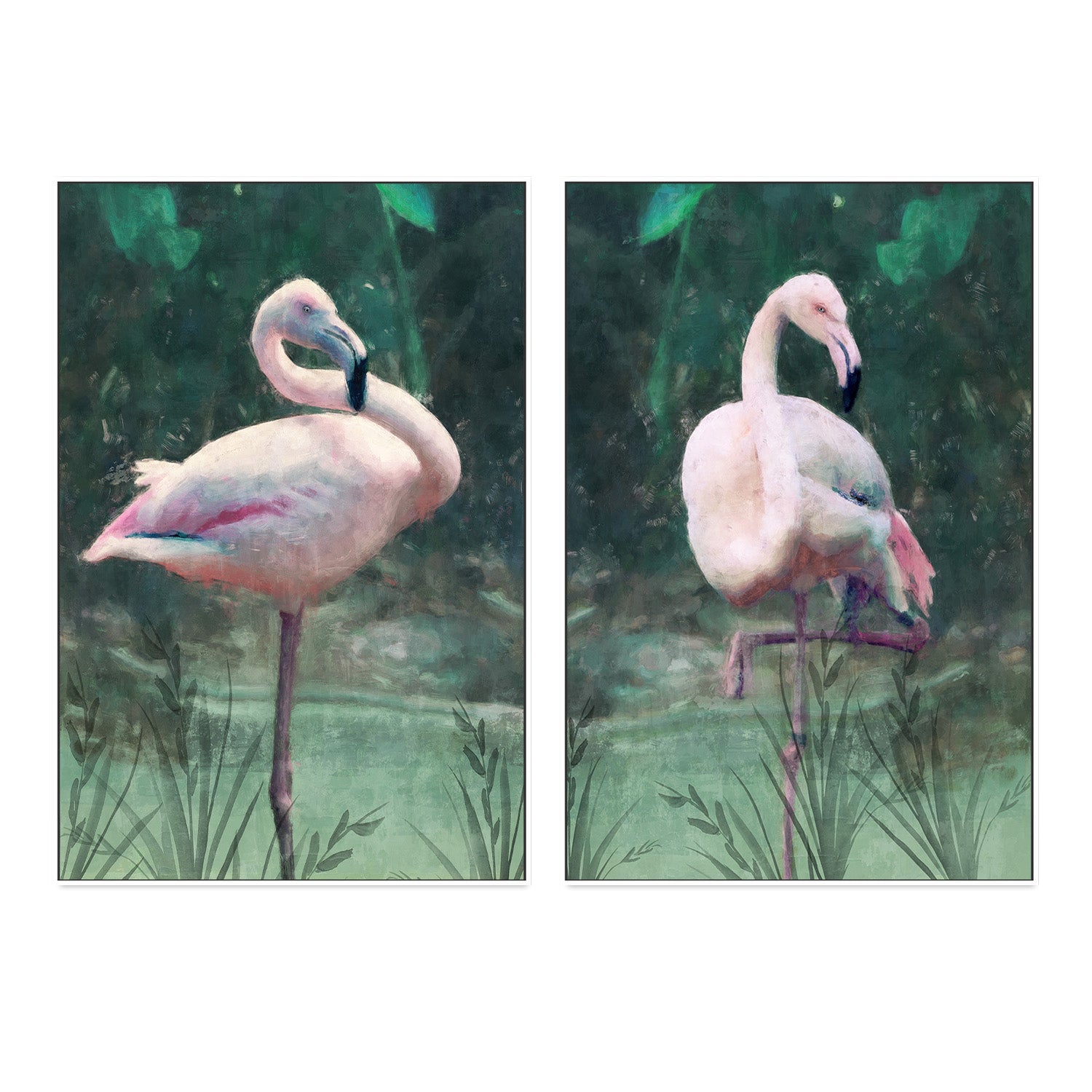 wall-art-print-canvas-poster-framed-Peach Flamingo, Style A & B, Set Of 2 , By Nina Blue-1