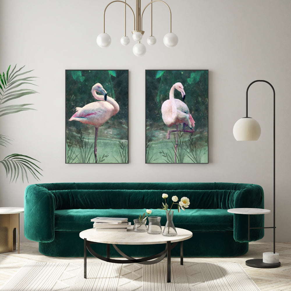 wall-art-print-canvas-poster-framed-Peach Flamingo, Style A & B, Set Of 2 , By Nina Blue-2