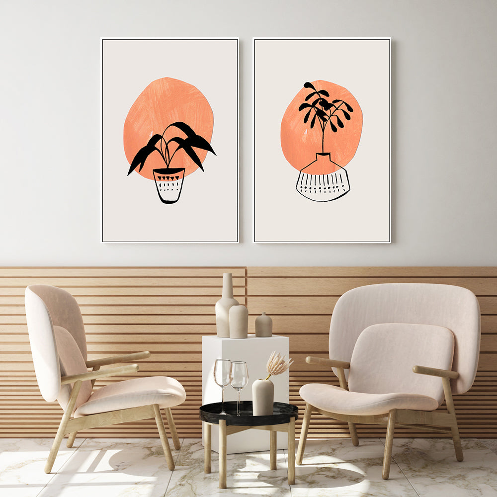 wall-art-print-canvas-poster-framed-Peach Vases, Set Of 2 , By Ejaaz Haniff-GIOIA-WALL-ART