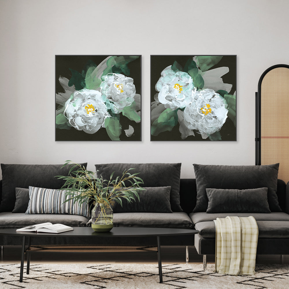 wall-art-print-canvas-poster-framed-Peonies On Black, Style A & B, Set Of 2 , By Chris Paschke-GIOIA-WALL-ART