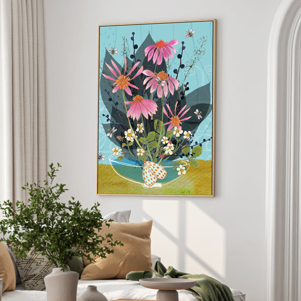 wall-art-print-canvas-poster-framed-Pink Flowers , By Tracy Loughlin-2