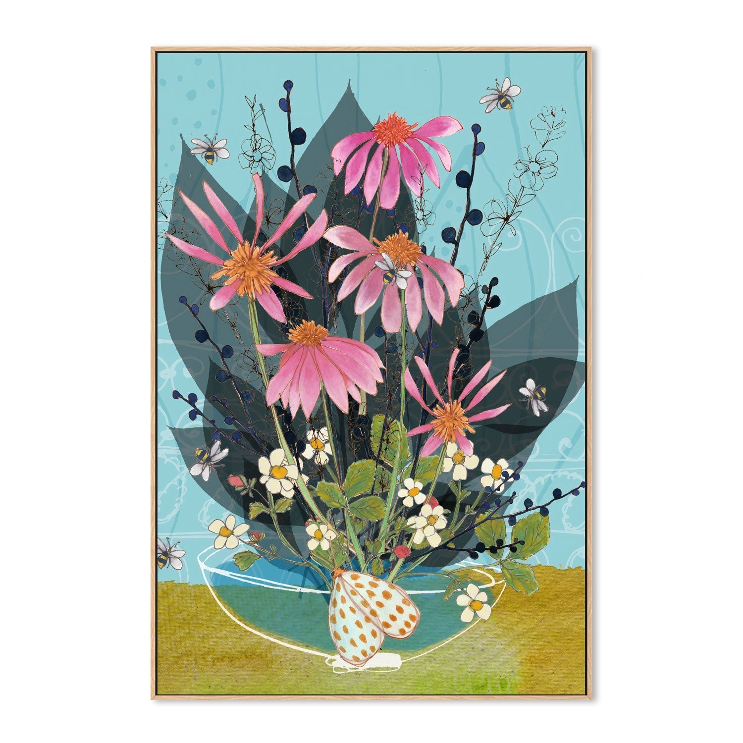 wall-art-print-canvas-poster-framed-Pink Flowers , By Tracy Loughlin-4