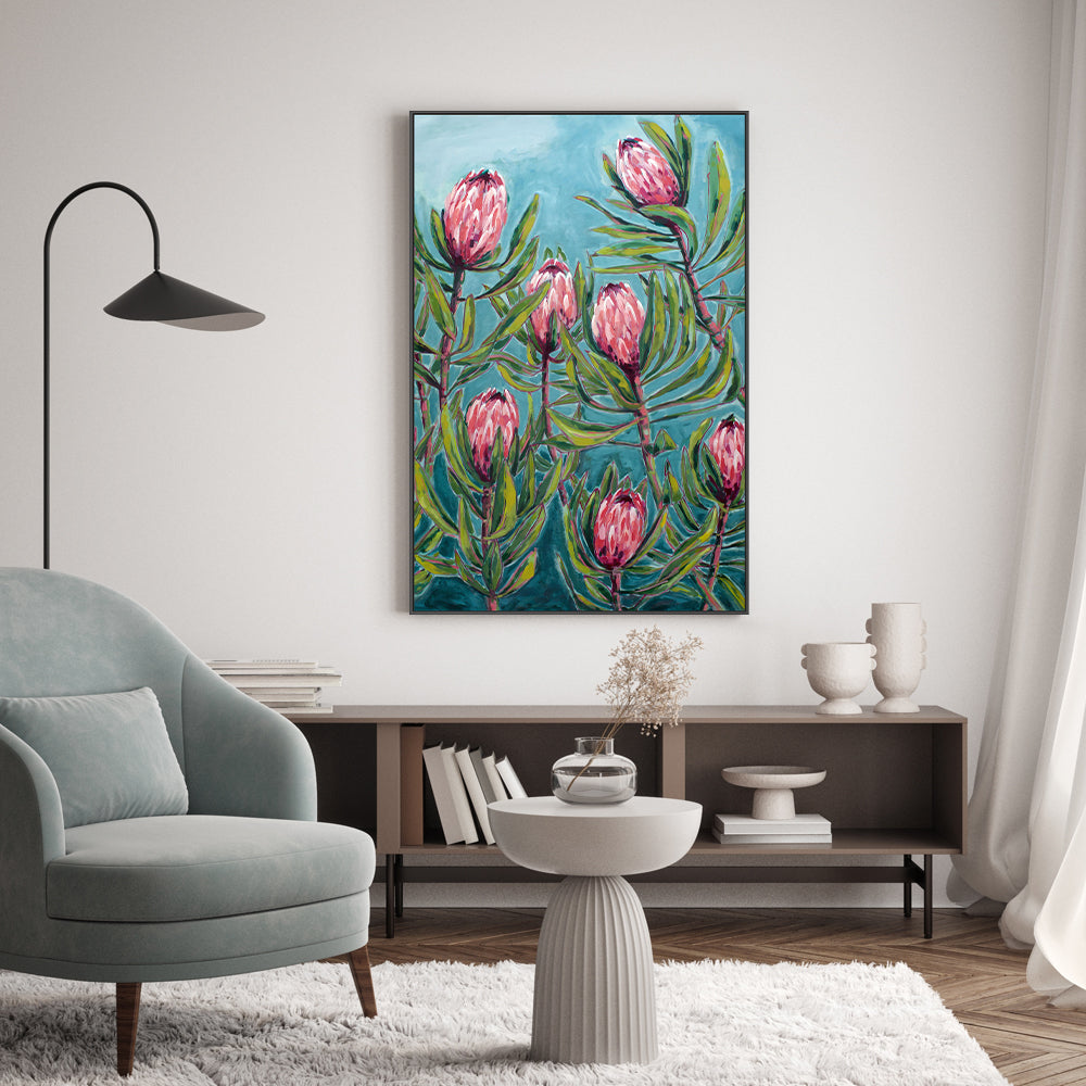 wall-art-print-canvas-poster-framed-Pink Proteas , By Paula Mills-2