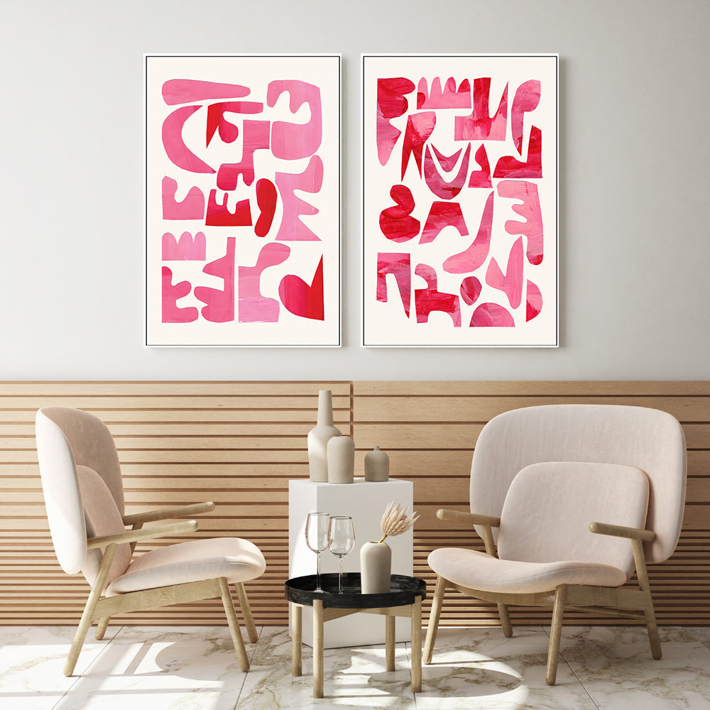 wall-art-print-canvas-poster-framed-Pink Puzzle Pieces, Set Of 2 , By Ejaaz Haniff-GIOIA-WALL-ART