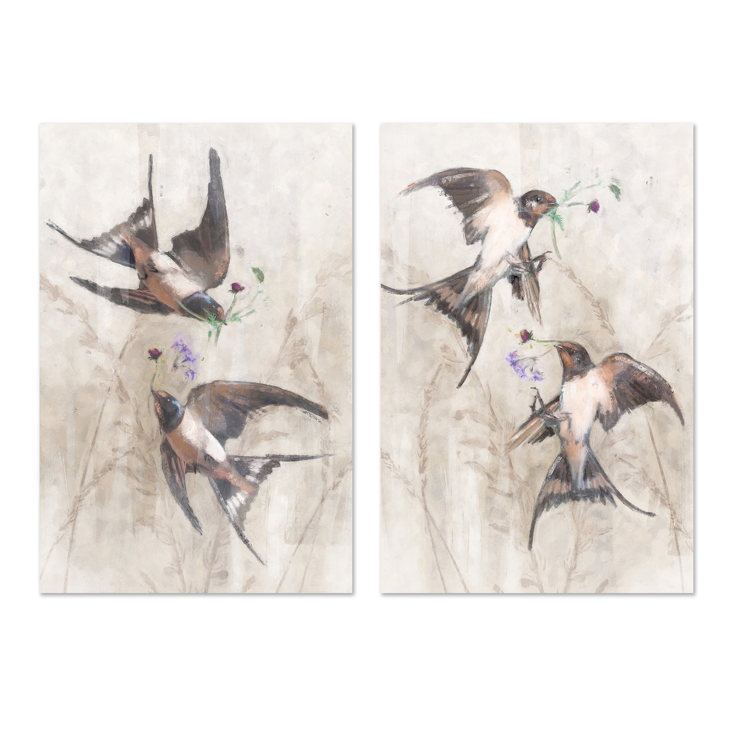 wall-art-print-canvas-poster-framed-Playful Swallows, Style A & B, Set Of 2 , By Nina Blue-1