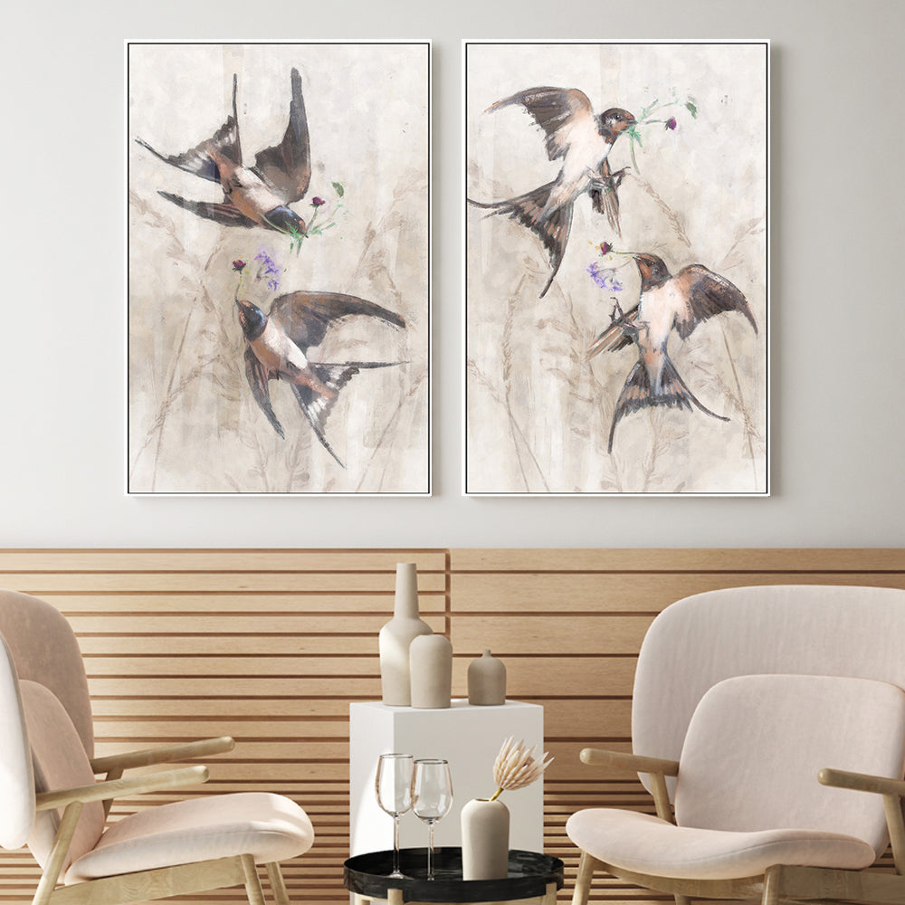 wall-art-print-canvas-poster-framed-Playful Swallows, Style A & B, Set Of 2 , By Nina Blue-2