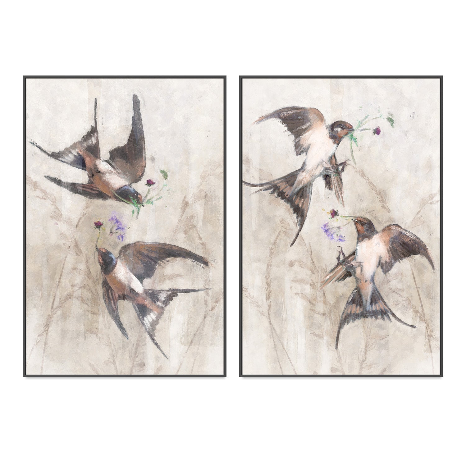 wall-art-print-canvas-poster-framed-Playful Swallows, Style A & B, Set Of 2 , By Nina Blue-3