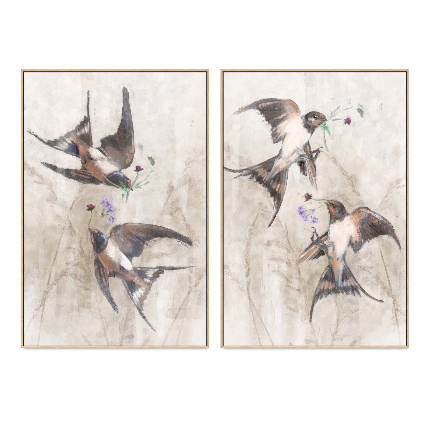 wall-art-print-canvas-poster-framed-Playful Swallows, Style A & B, Set Of 2 , By Nina Blue-4