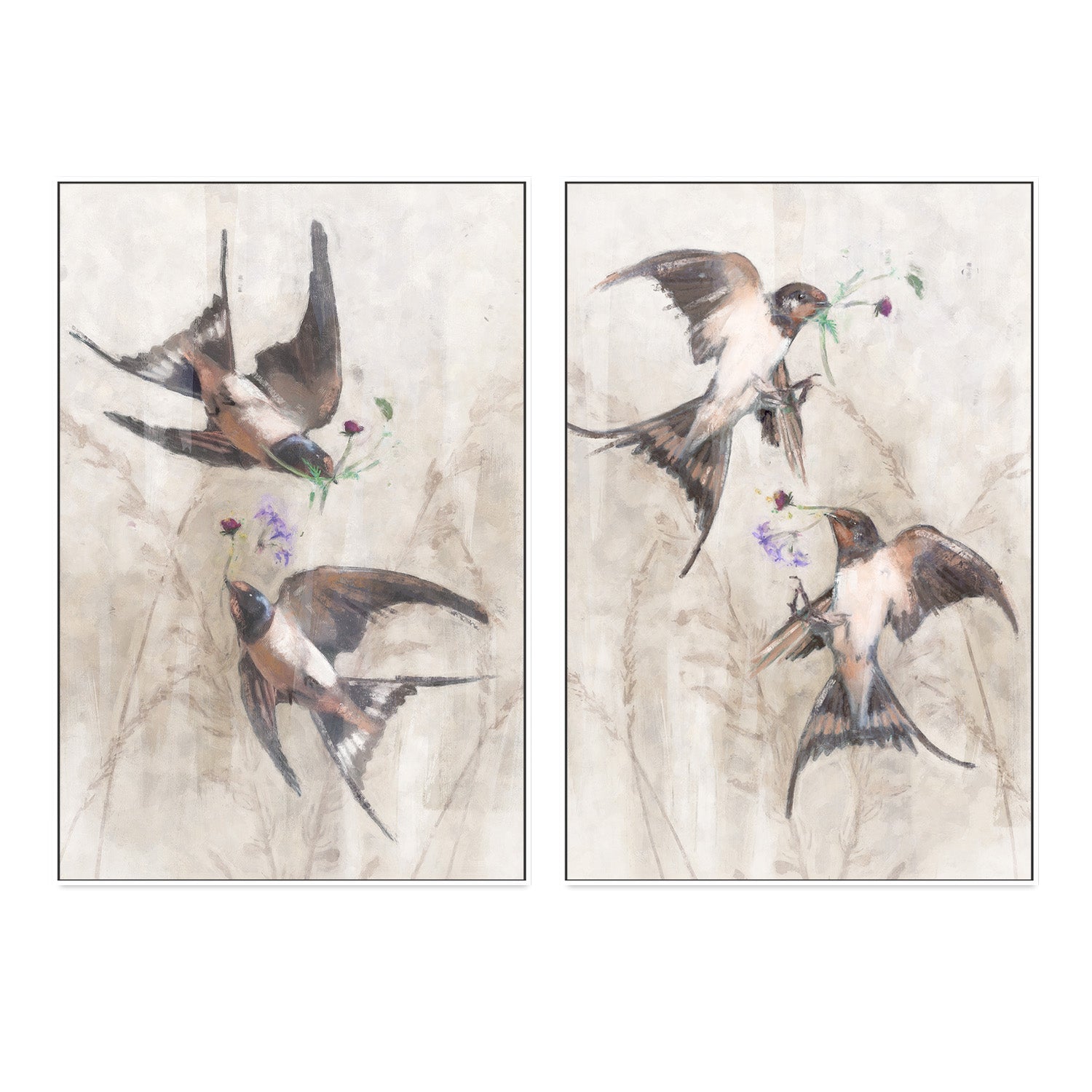 wall-art-print-canvas-poster-framed-Playful Swallows, Style A & B, Set Of 2 , By Nina Blue-5