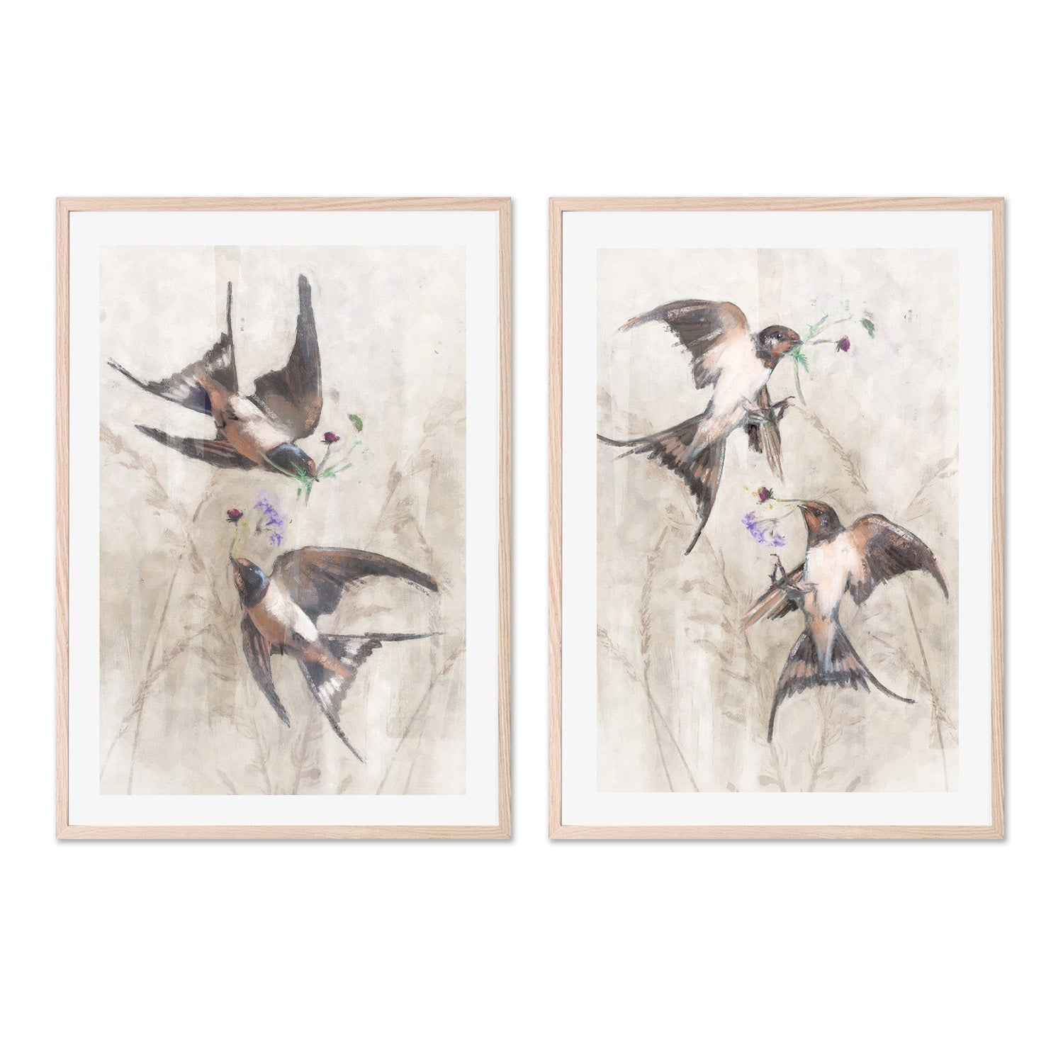 wall-art-print-canvas-poster-framed-Playful Swallows, Style A & B, Set Of 2 , By Nina Blue-6