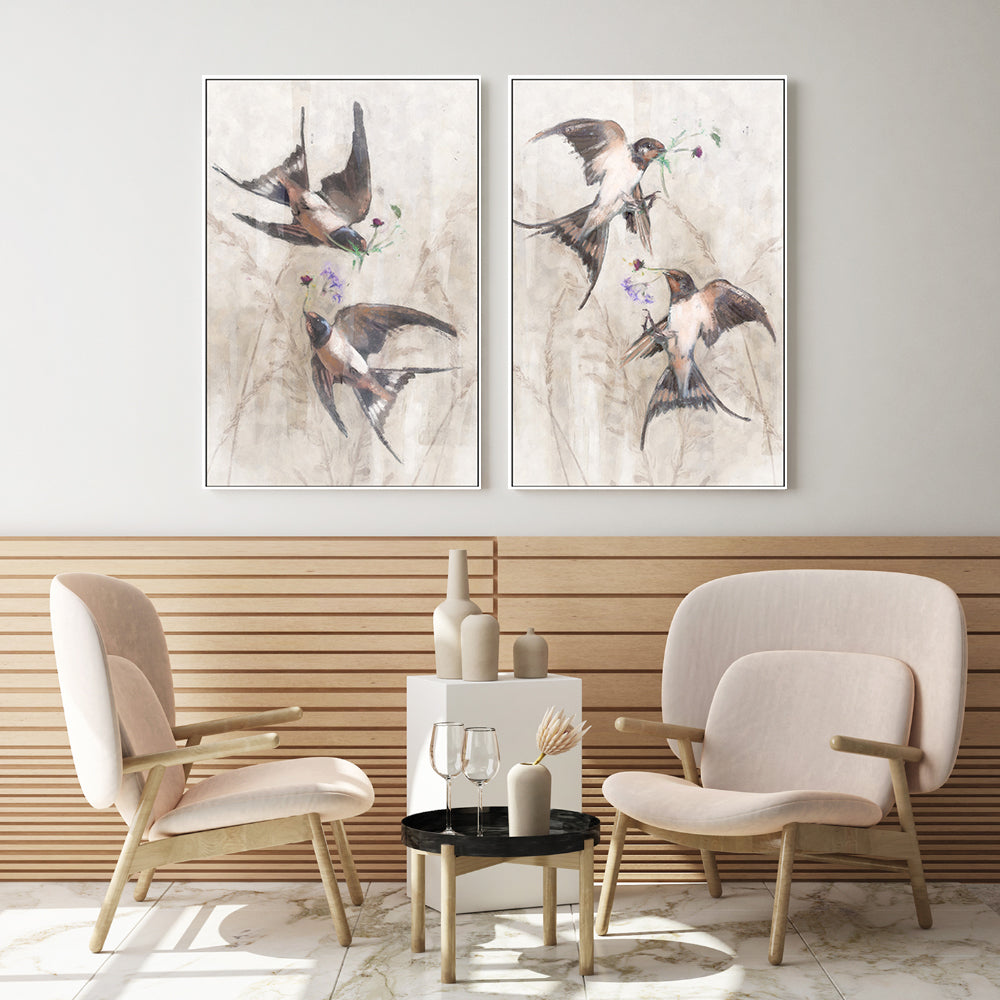 wall-art-print-canvas-poster-framed-Playful Swallows, Style A & B, Set Of 2 , By Nina Blue-7