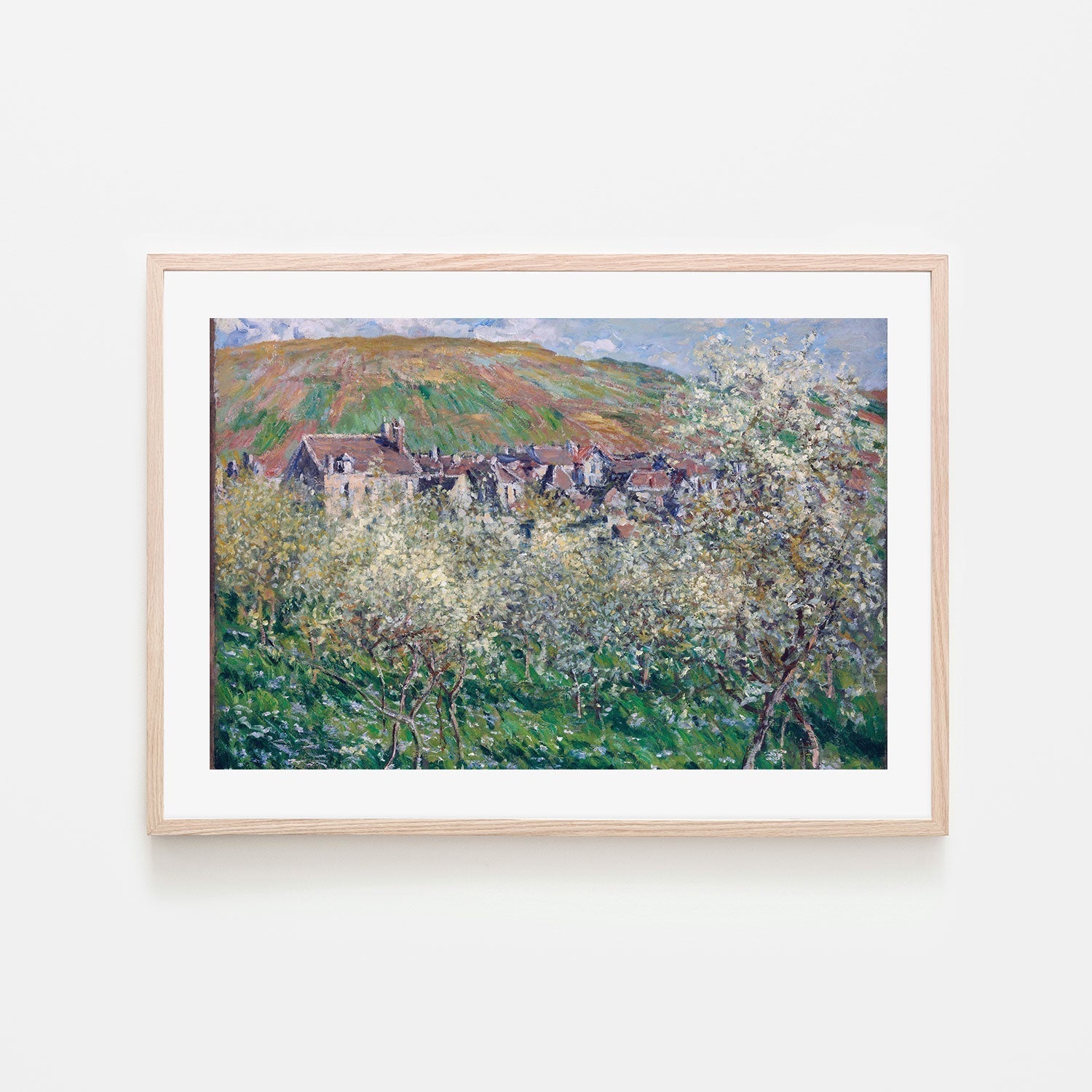 wall-art-print-canvas-poster-framed-Plum Trees in Blossom at Vetheuil 1879 , By Monet-by-Gioia Wall Art-Gioia Wall Art