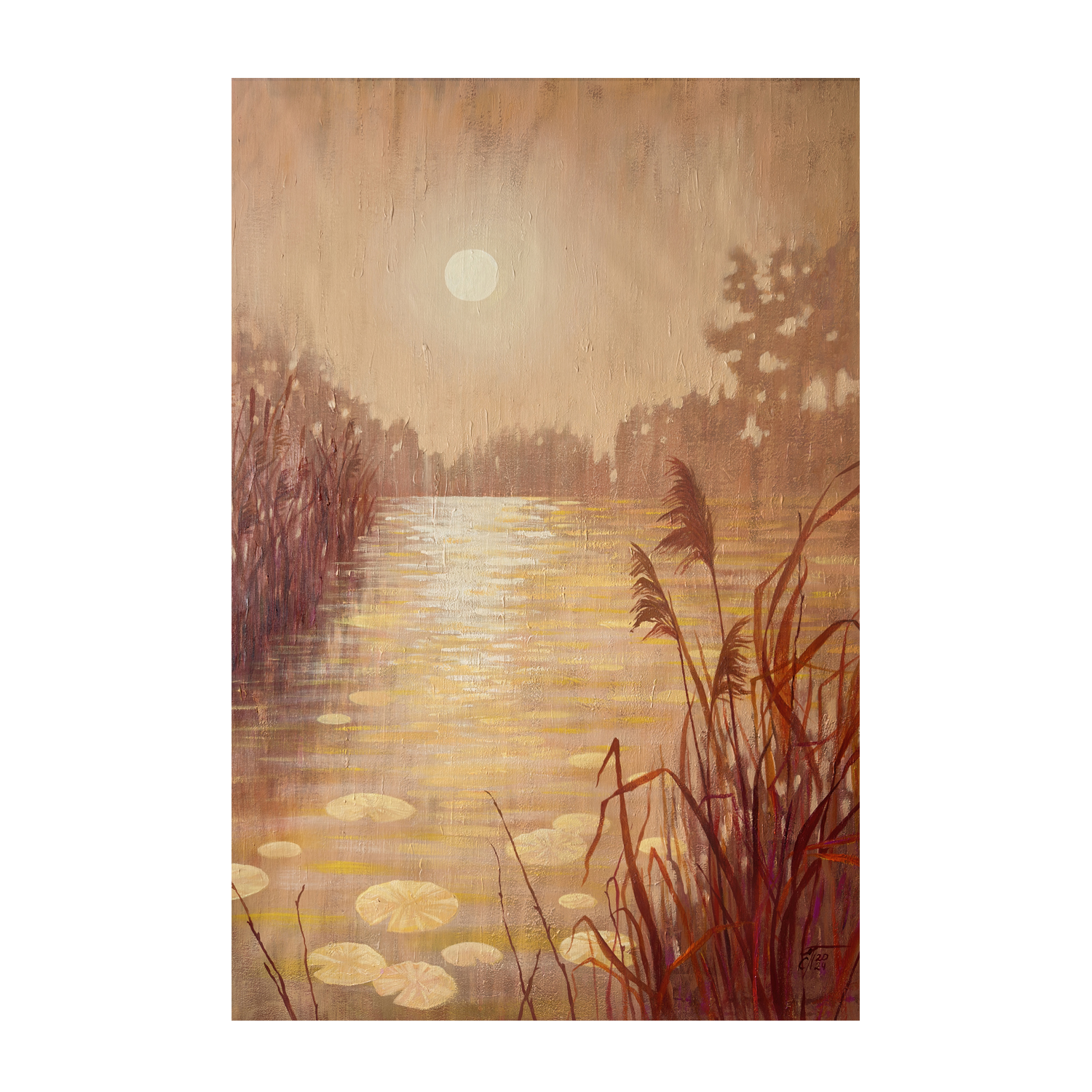 wall-art-print-canvas-poster-framed-Pond With Reeds At Sunset , By Ekaterina Prisich-1