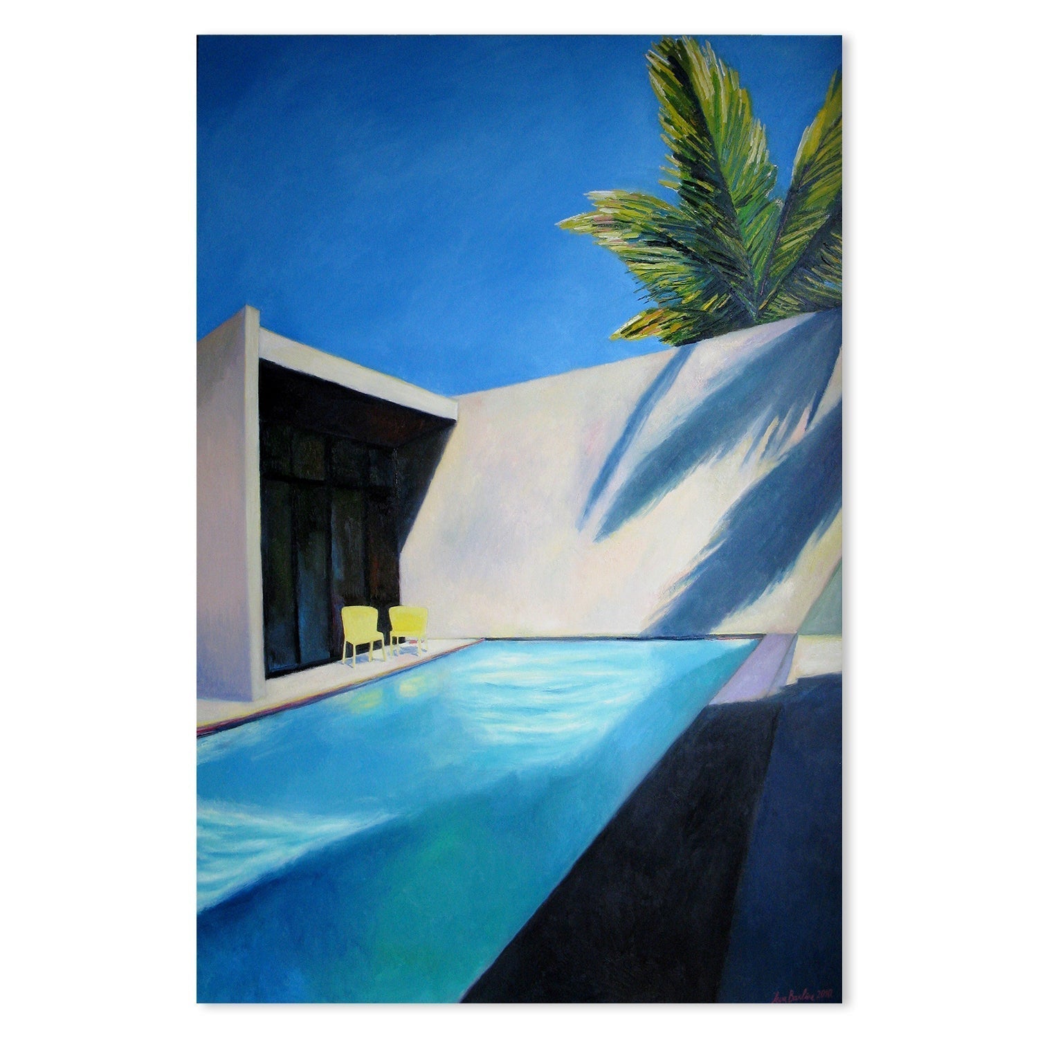 wall-art-print-canvas-poster-framed-Pool and two yellow chairs-by-Ieva Baklane-Gioia Wall Art